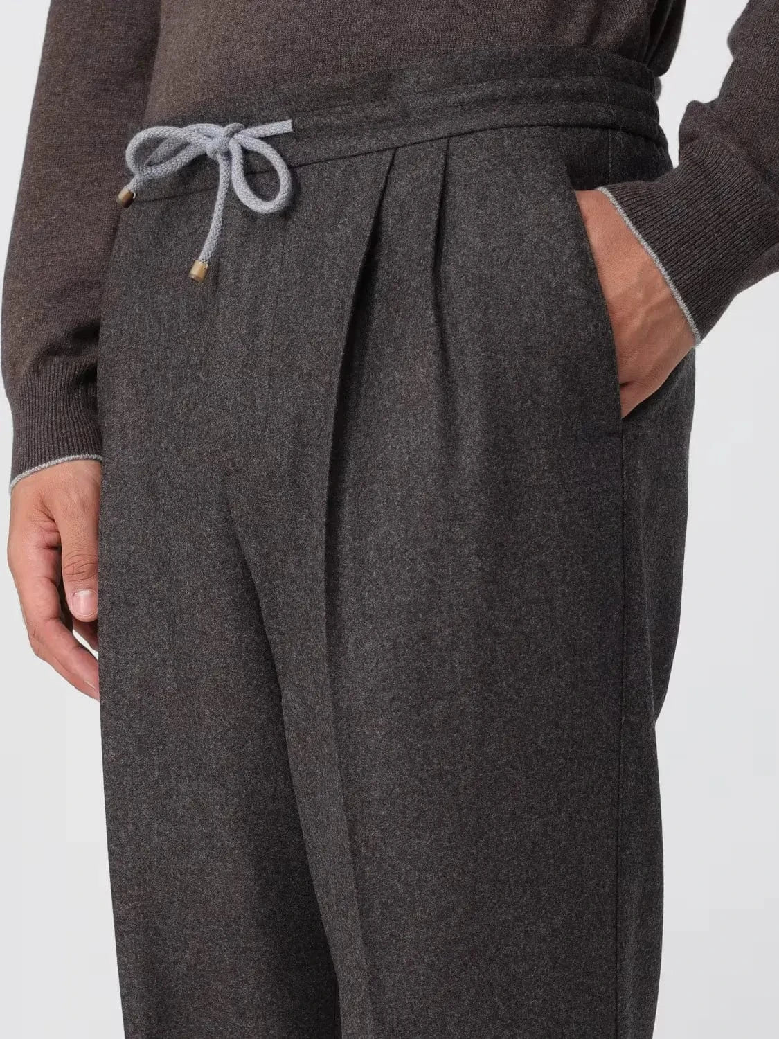 Brunello Cucinelli Wool Double-Pleated Drawstring Track Pants