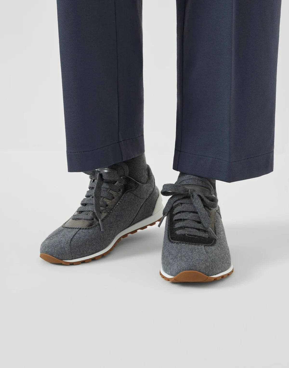 Brunello Cucinelli Wool Flannel Lamé Monili Sneakers