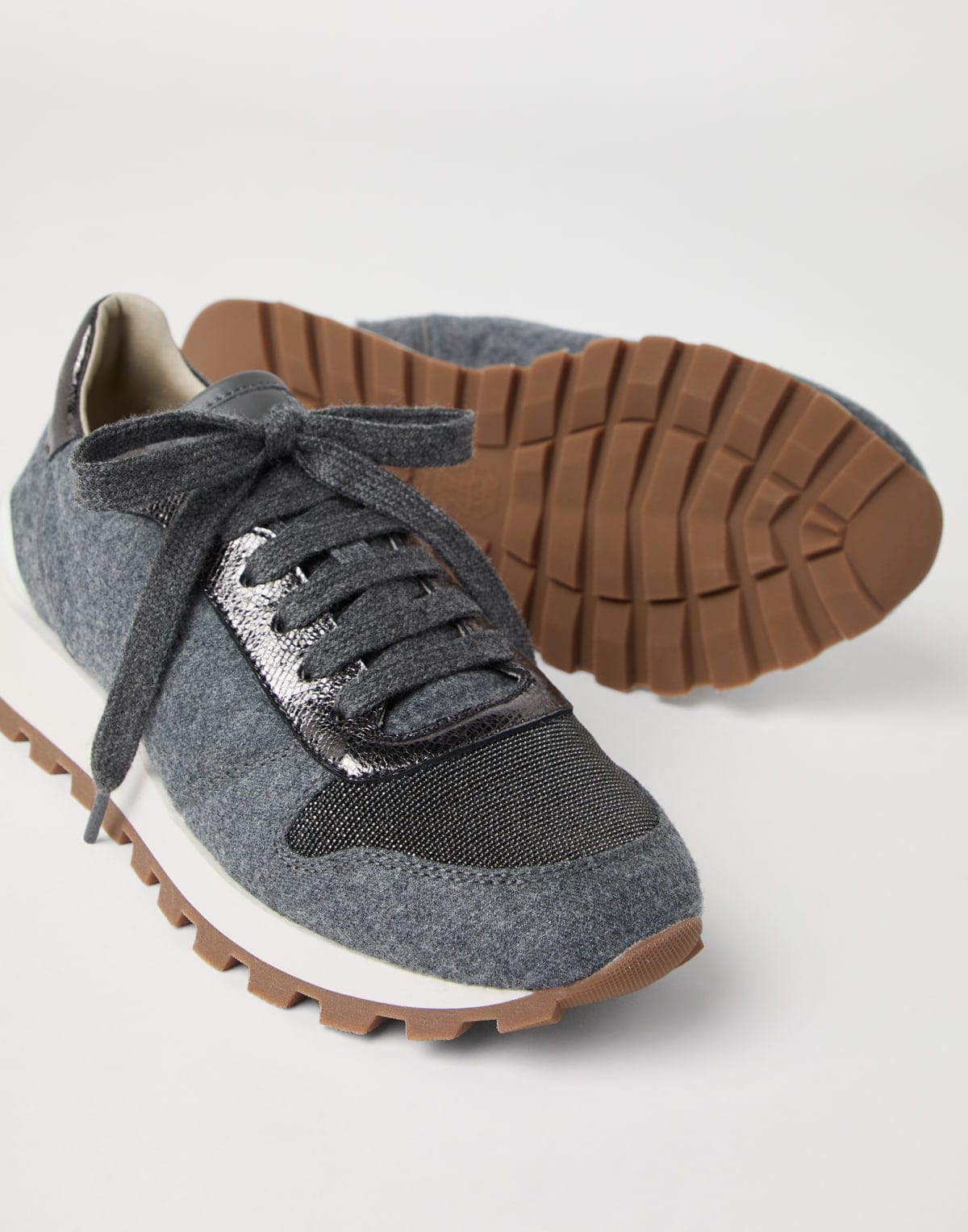 Brunello Cucinelli Wool Lamé Leather Sneakers