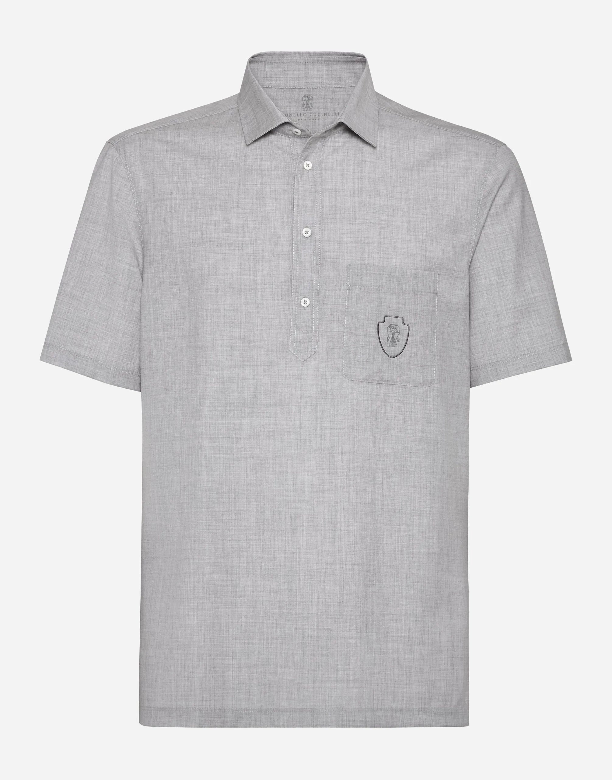 Brunello Cucinelli Wool Poplin Logo Polo Shirt