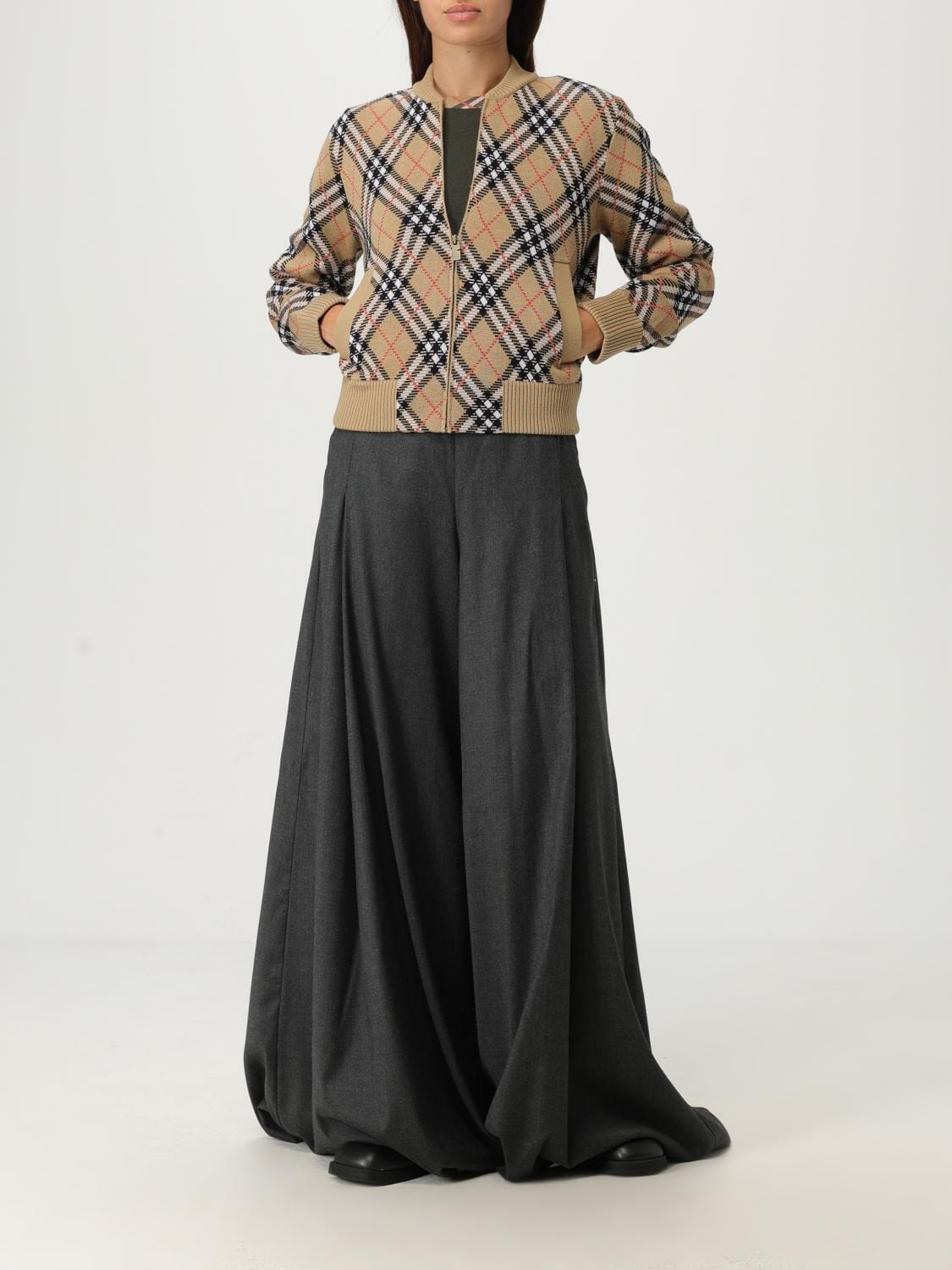 Burberry Checked Zip-Up Cardigan