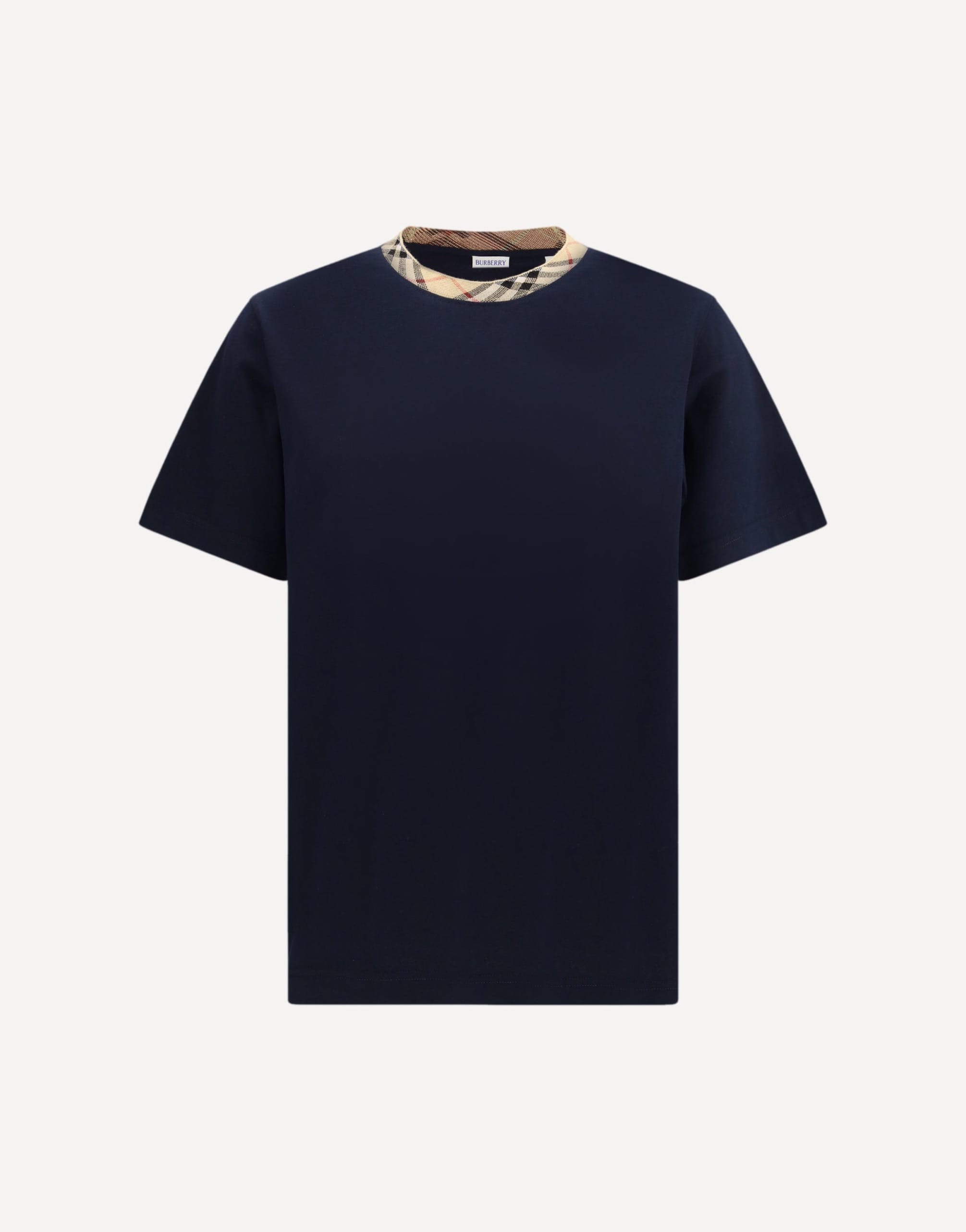 Burberry Cotton T-Shirt With Check Neckline