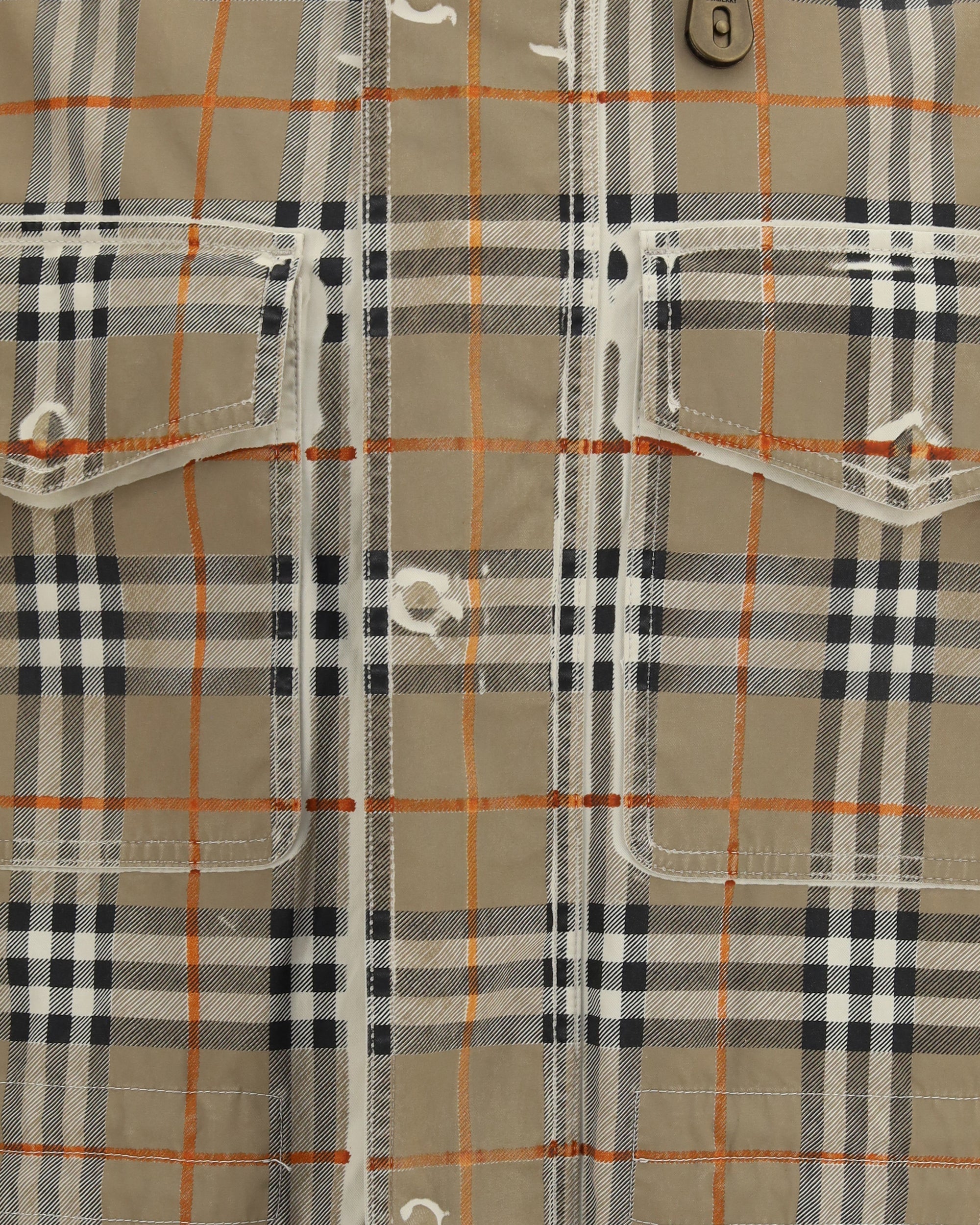 Burberry Gabardine Parka With Faded Check Print