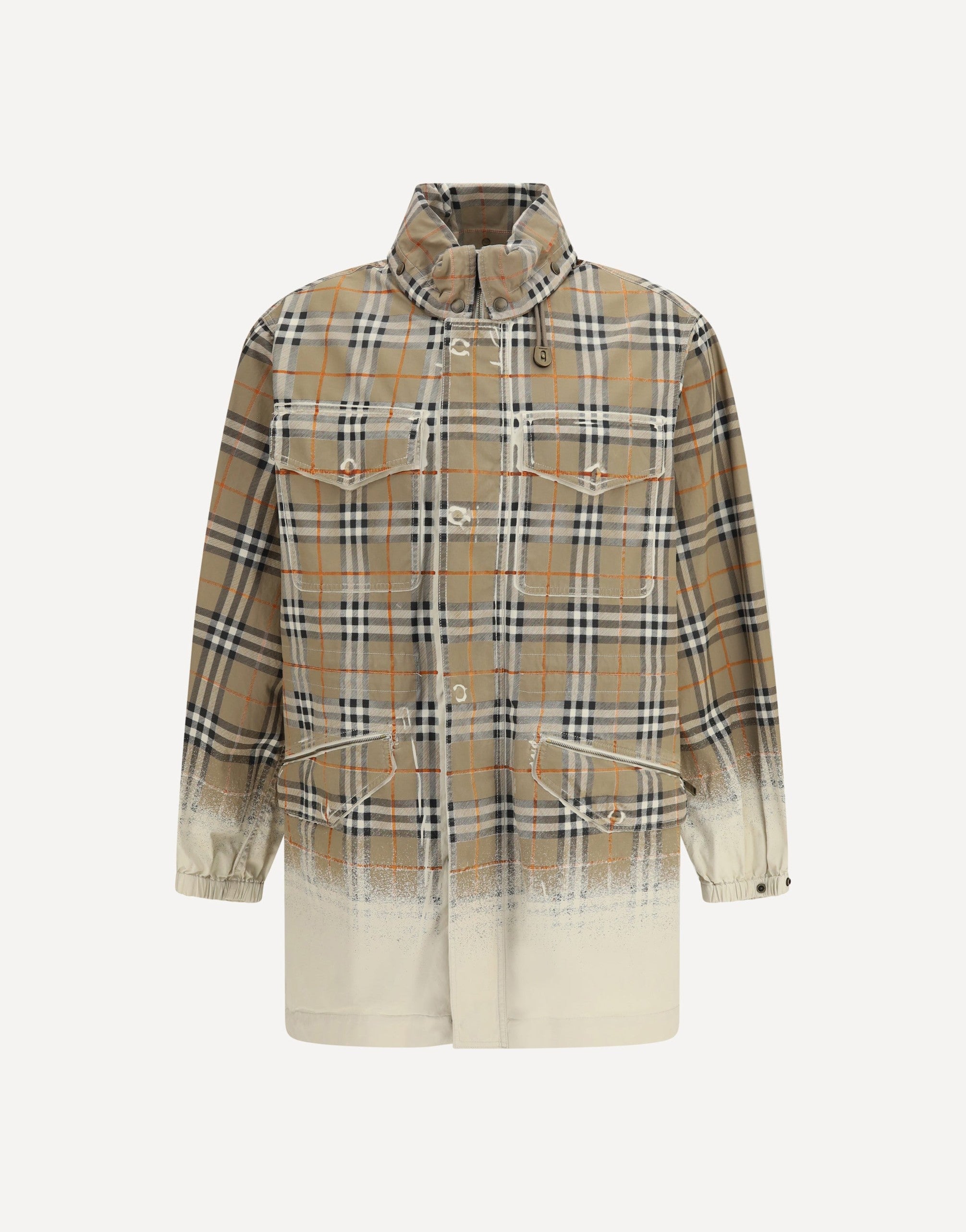Burberry Gabardine Parka With Faded Check Print