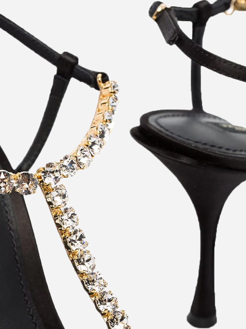 Dolce & Gabbana Chain-Trimmed Silk-Satin T-Bar Sandals