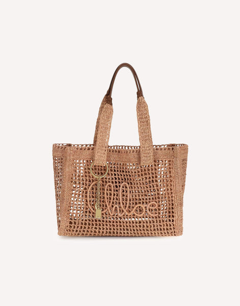 Chloé イーストウエスト サマー バナナ ラフィア トートバッグ