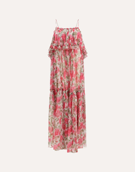 knee length dresses for ladies Chloé Long Spaghetti Strap Dress In Silk Muslin