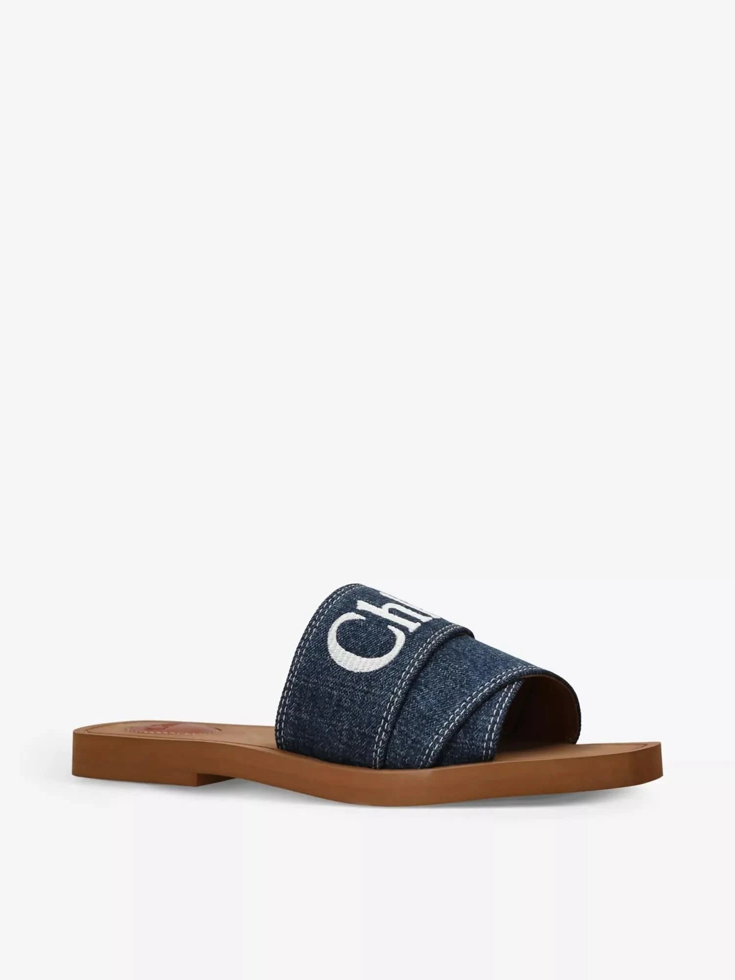 Chloé Woody Logo-Embroidered Denim Slides
