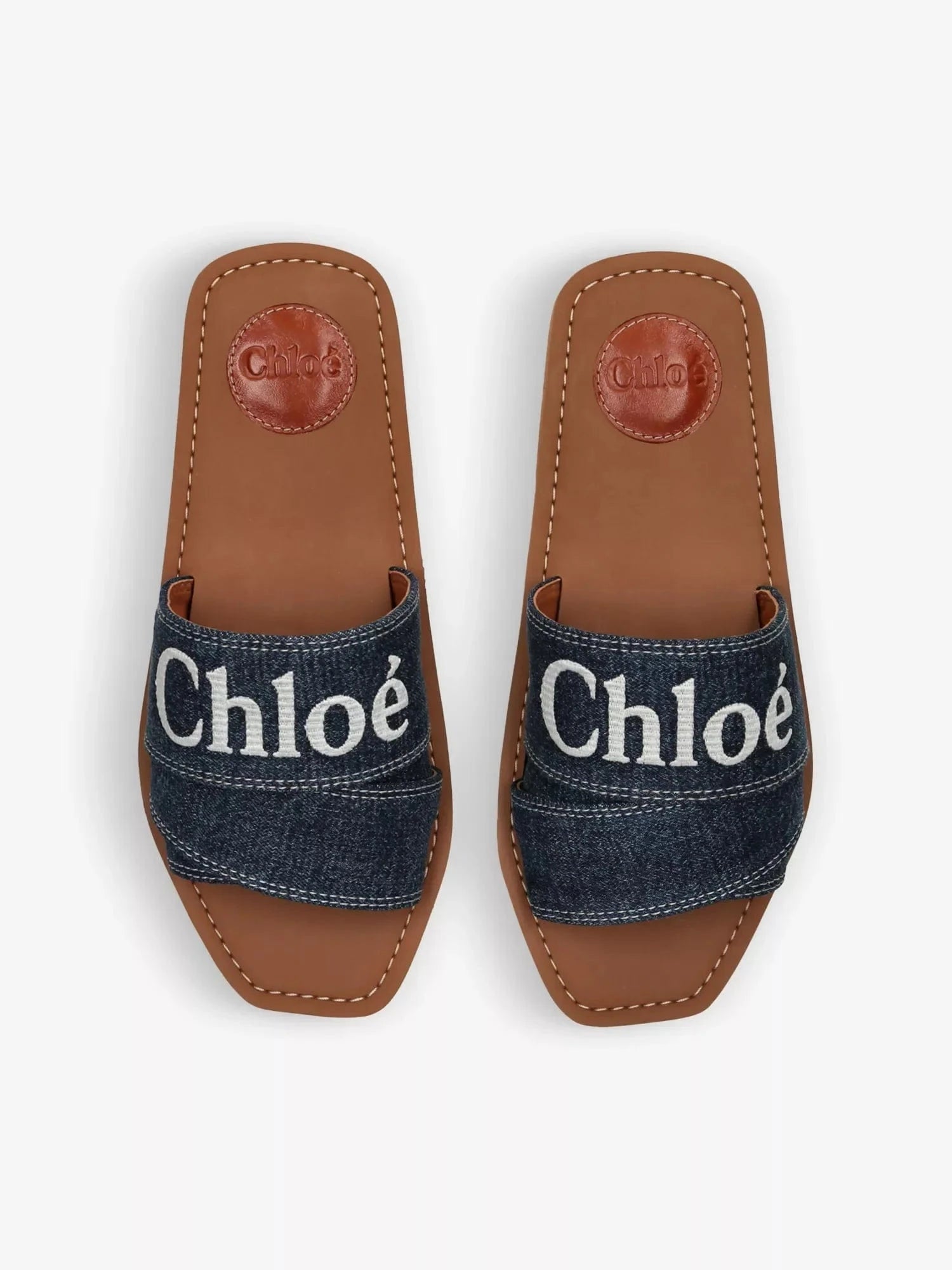 Chloé Woody Logo-Embroidered Denim Slides