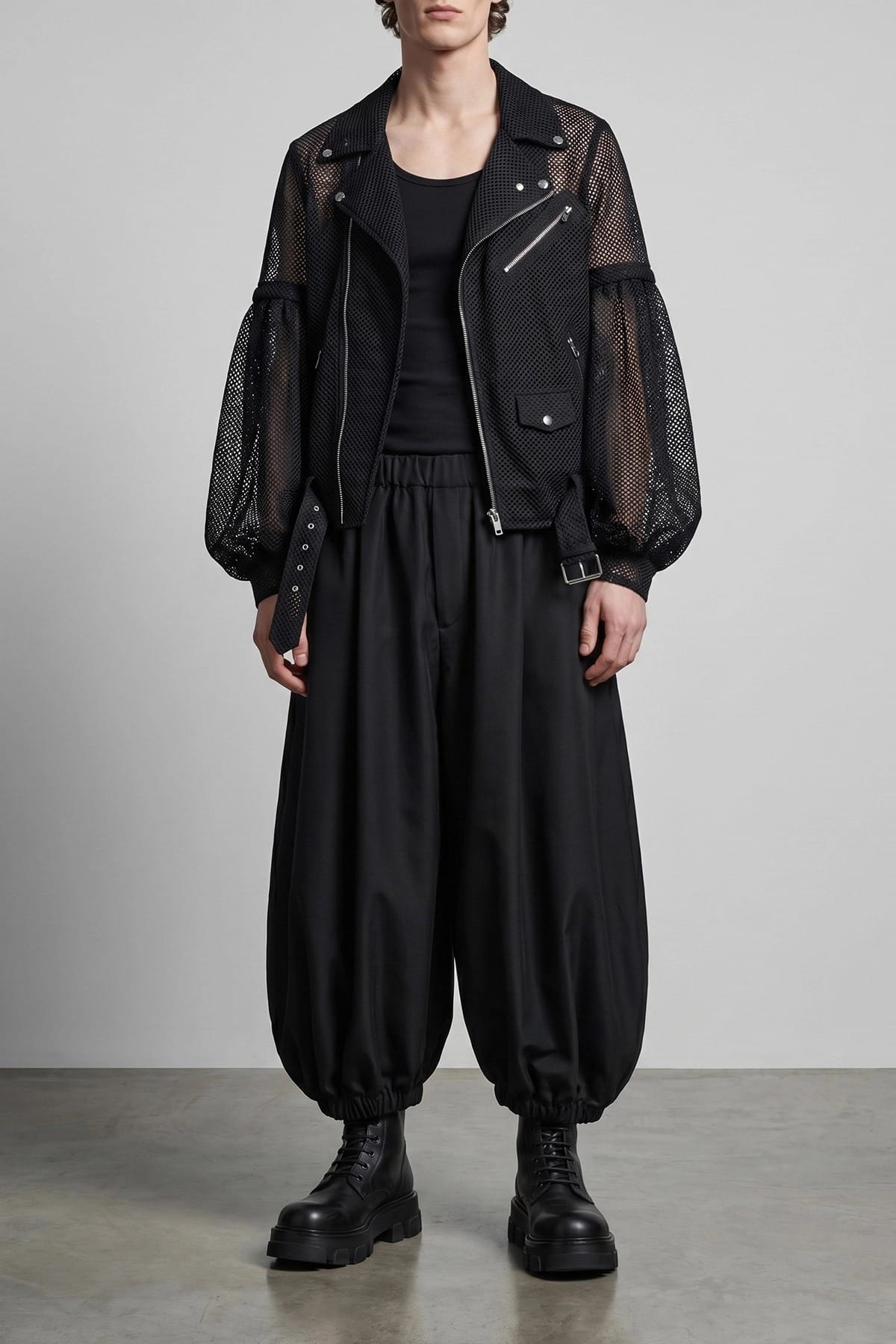 Comme Des Garçons Chaqueta de malla asimétrica con cremallera - alternate view