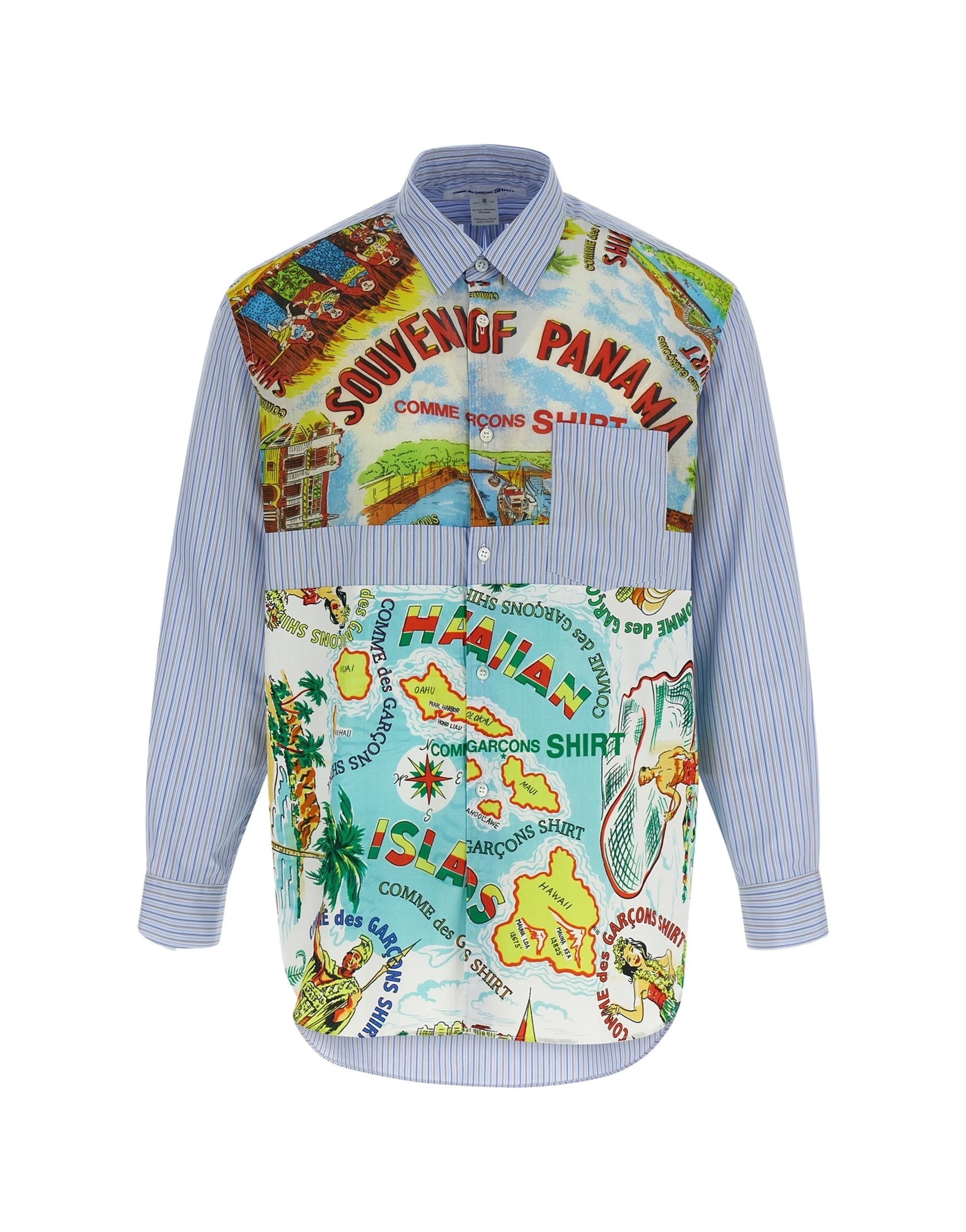 Comme Des Garçons Camisa de Algodão com Inserções Estampadas