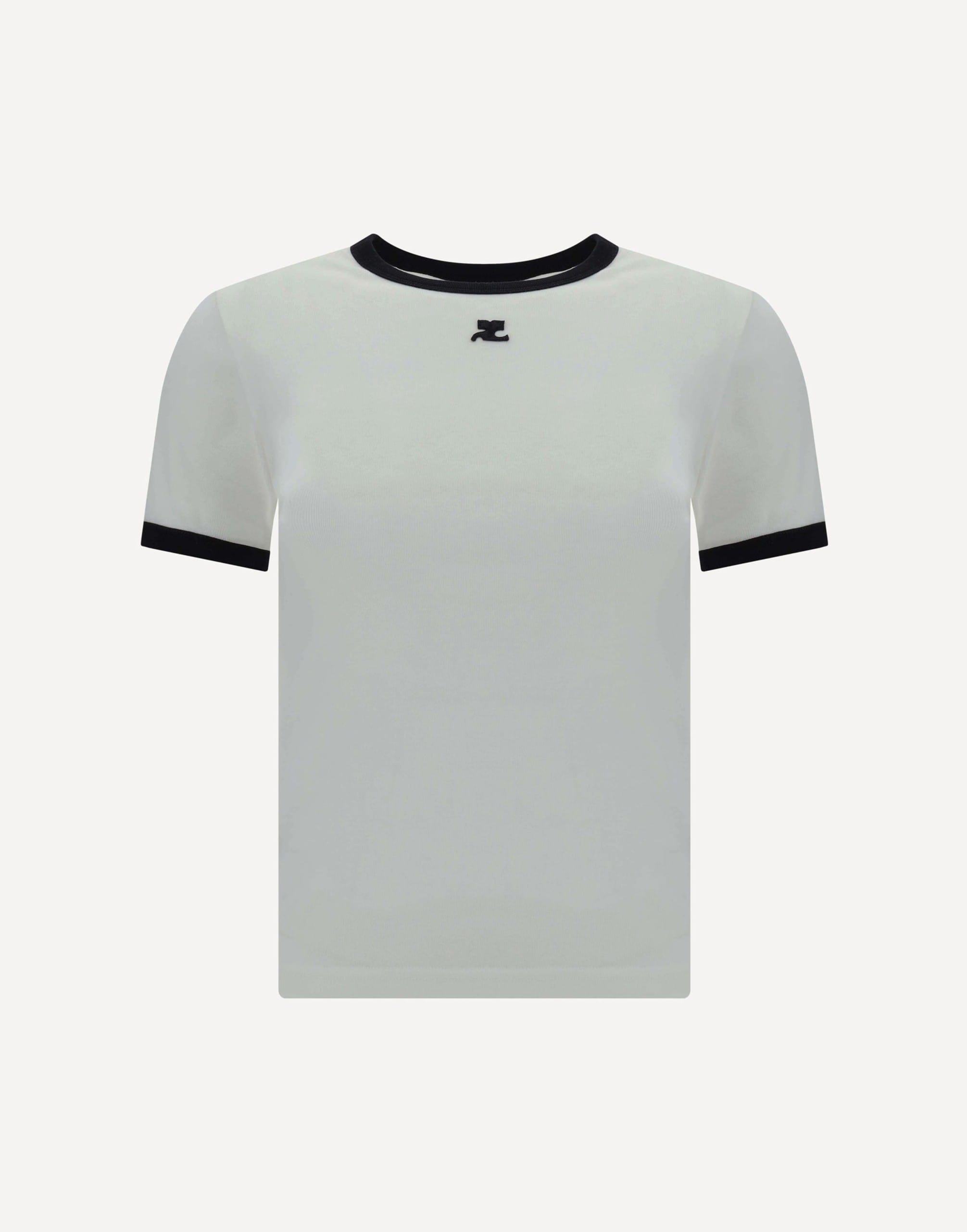 Courrèges Logo Cotton T-Shirt With Contrast Neck