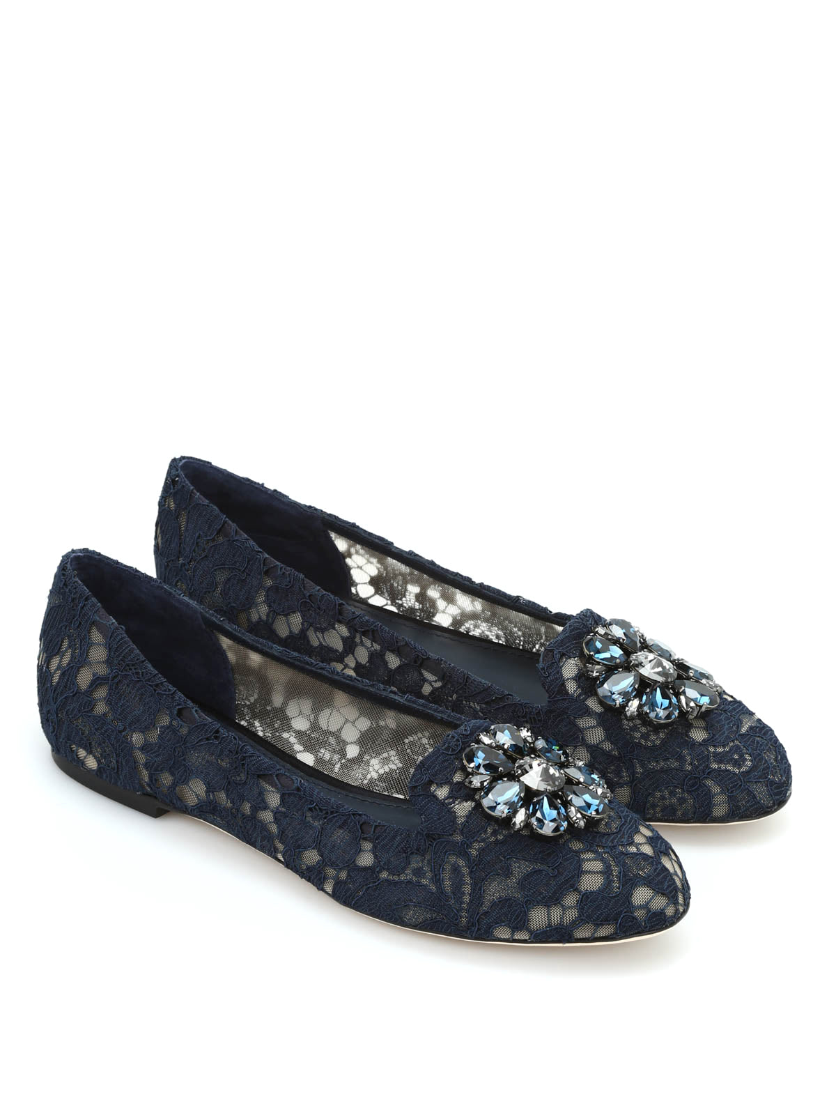 Blue Taormina Lace Crystals Flats schoenen