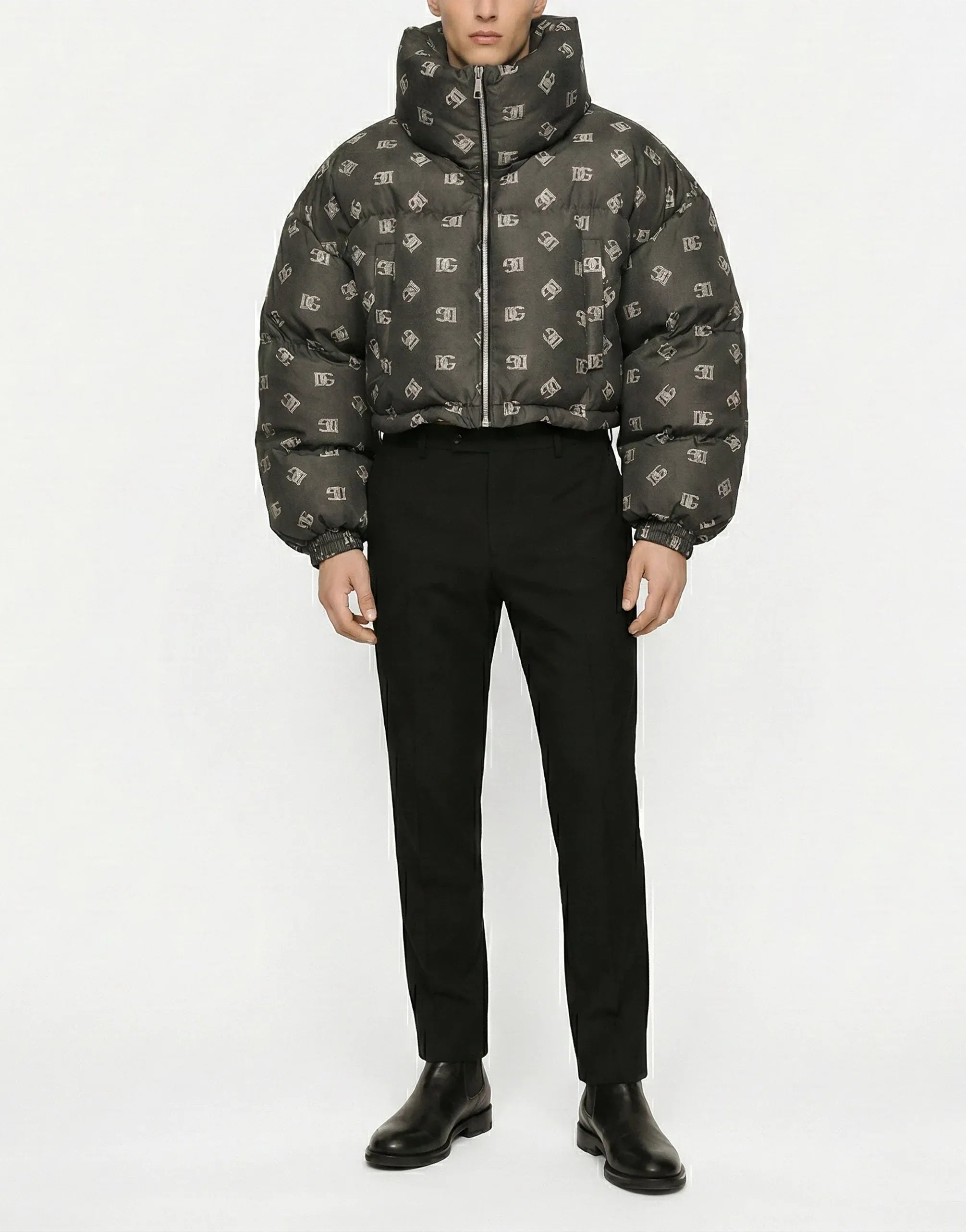 Dolce & Gabbana All-Over DG Monogram Cropped Nylon Puffer Jacket