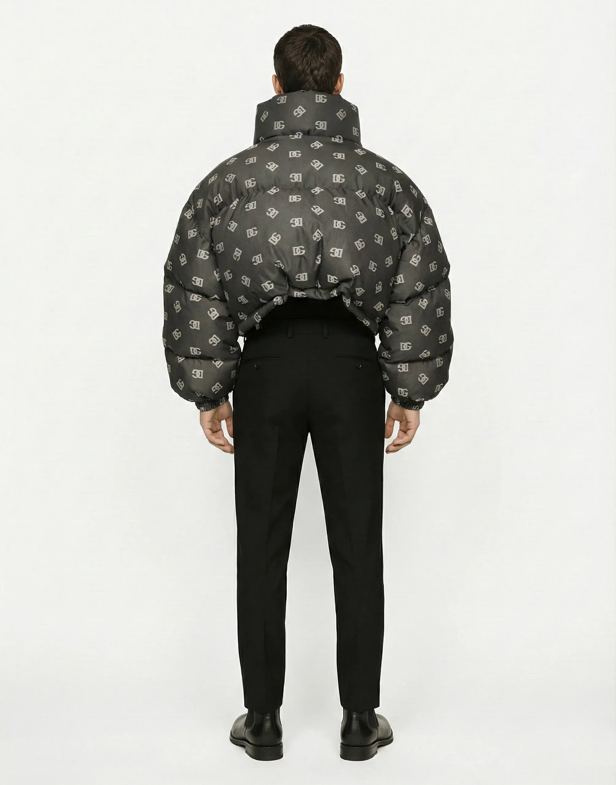 Dolce & Gabbana All-Over DG Monogram Cropped Nylon Puffer Jacket