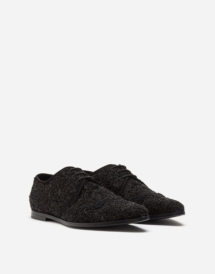 Dolce & Gabbana All-Over Embroidery Suede Derby Shoes