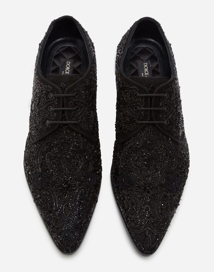 Dolce Gabbana All-Over Embroidery Suede Derby Shoes Sendegaro SA