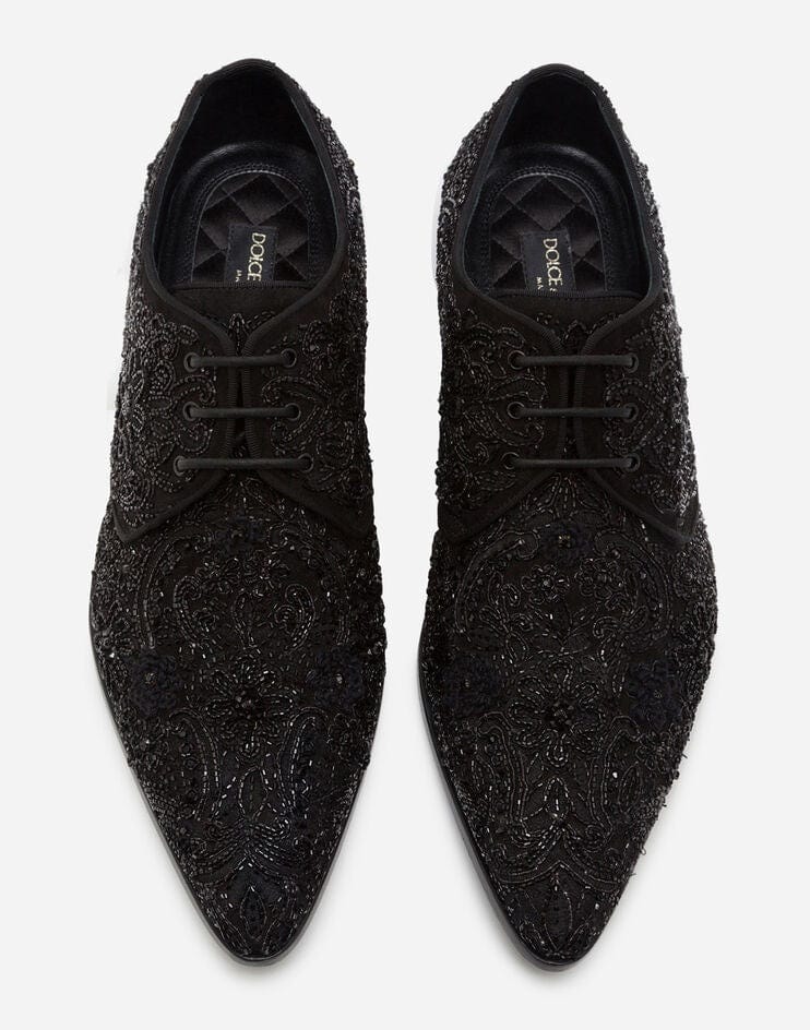 Dolce & Gabbana All-Over Embroidery Suede Derby Shoes