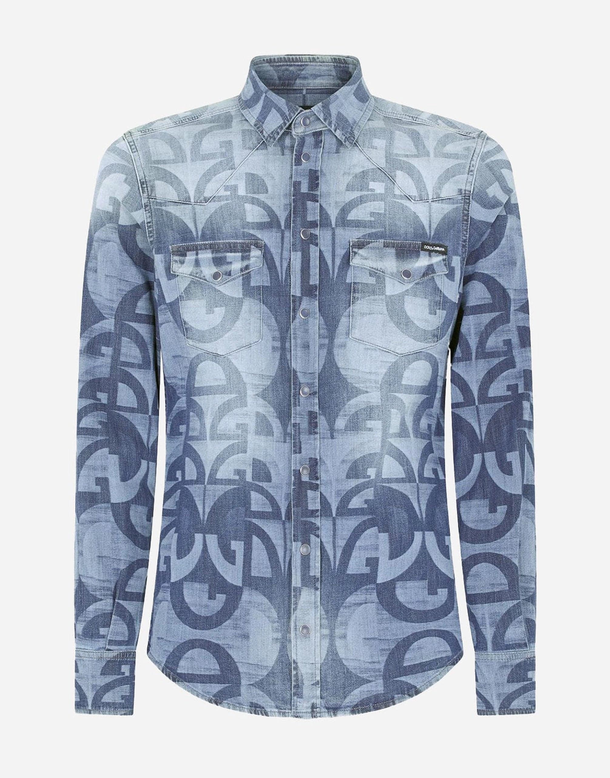 Dolce Gabbana All Over Logo Denim Shirt Sendegaro