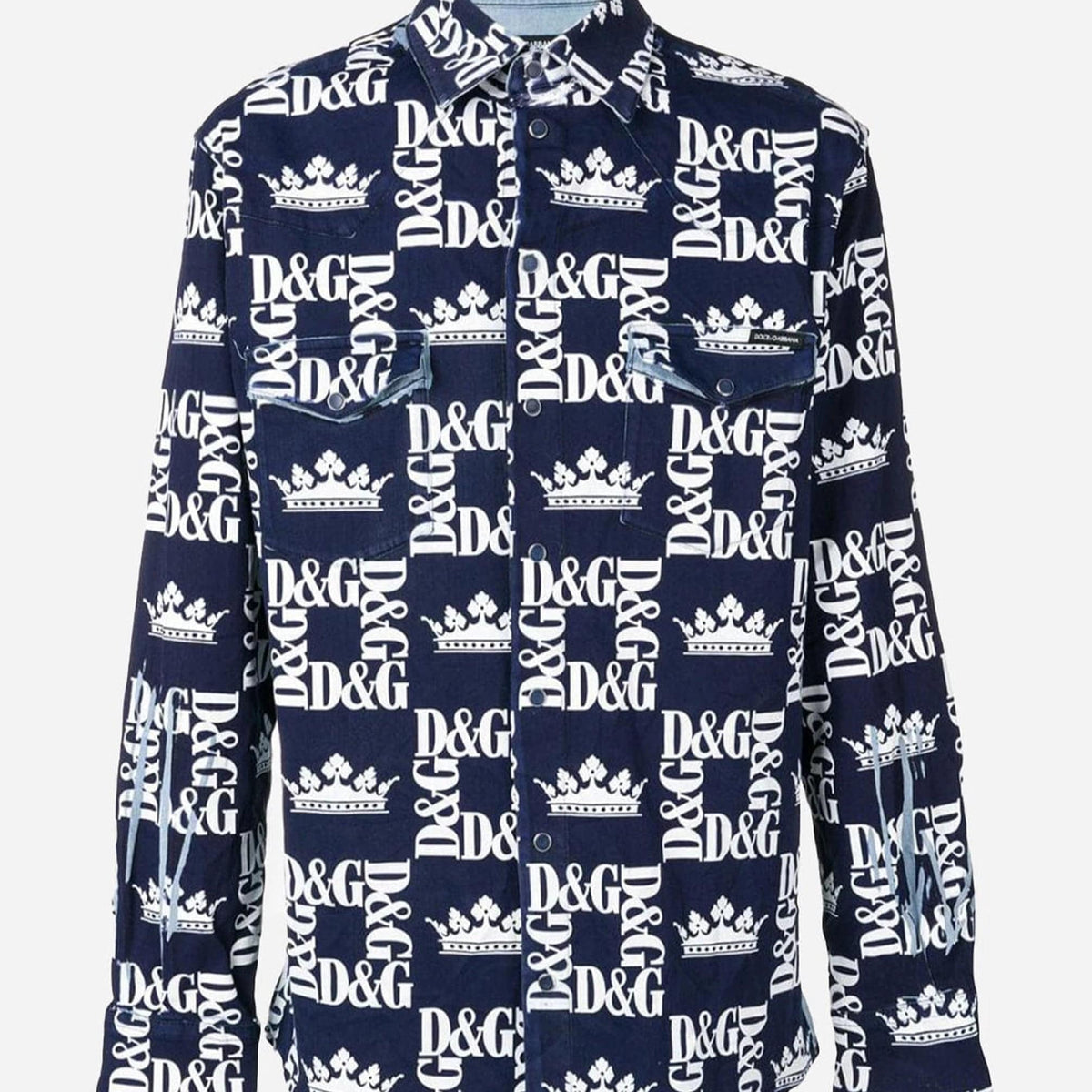 Dolce & Gabbana All-Over Logo Print Denim Shirt | Sendegaro FR