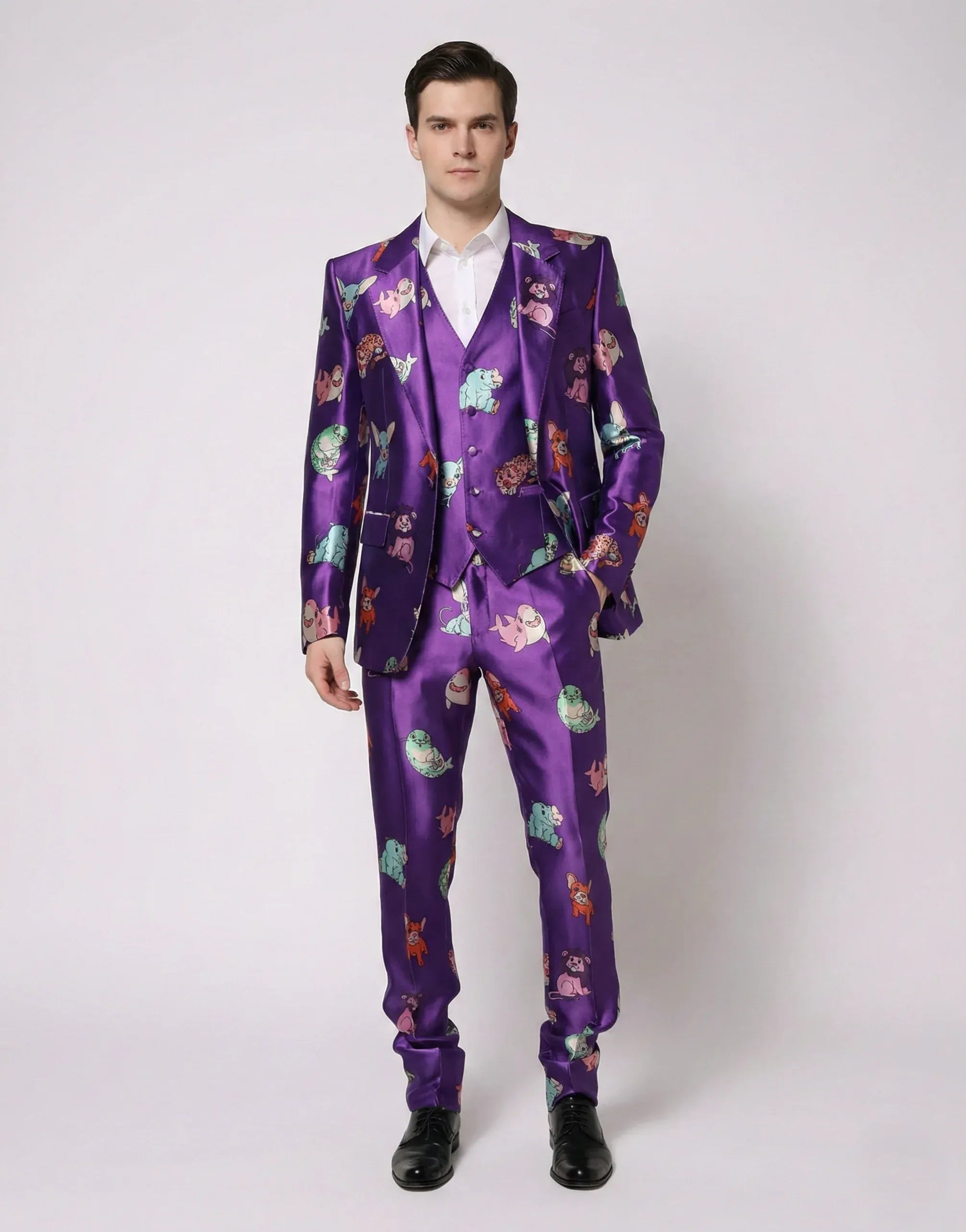 DOLCE&GABBANA スーツ セットアップ シルク混 大きいサイズ XL Dolce & Gabbana Animal-Print Silk Three-Piece Suit | Sendegaro BR