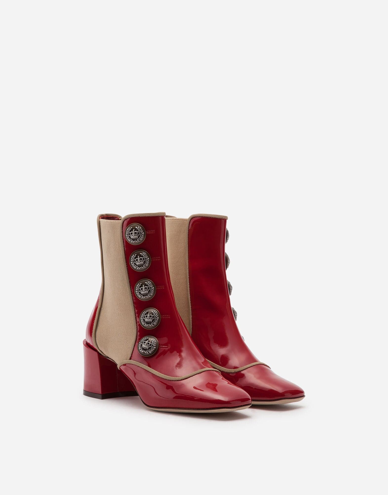 Dolce & Gabbana Ankle Boots In Polished Calfskin With Buttons