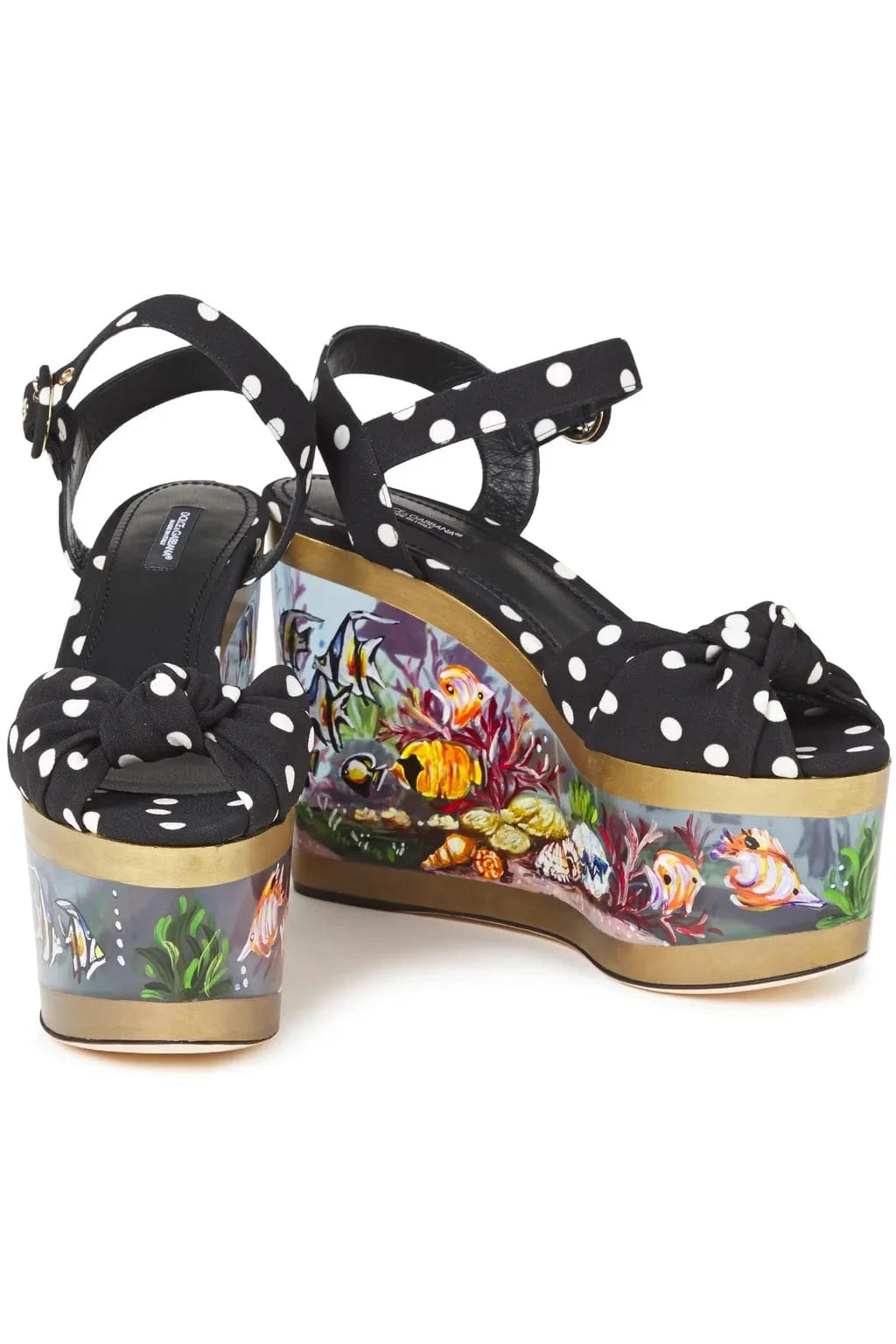 Dolce & Gabbana Aquarium-Print Polka-Dot Wedge Sandals