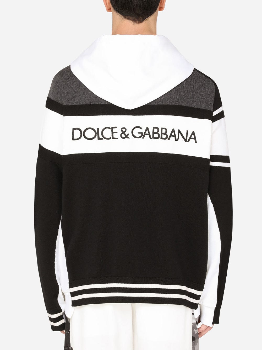 Dolce & Gabbana Asymmetric Panelled Logo Plaque Hoodie