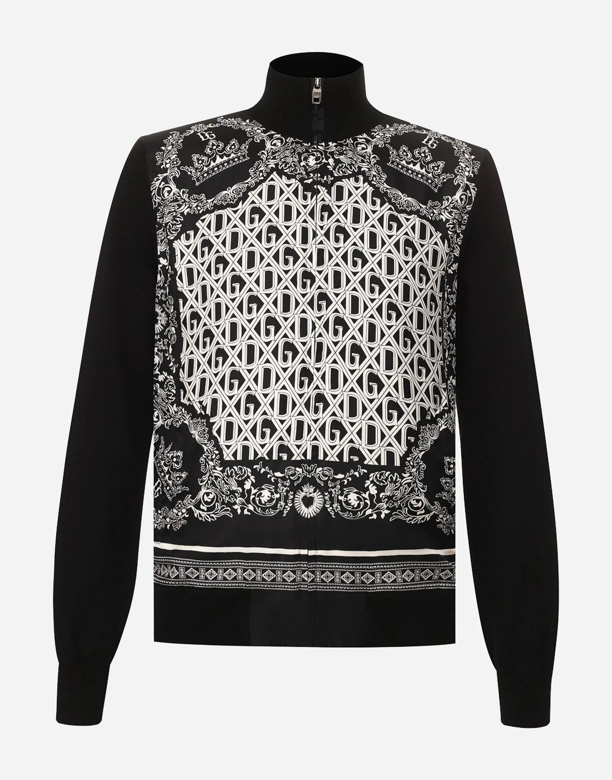 Dolce & Gabbana Bandana-Print Cashmere Zip-Up Sweater