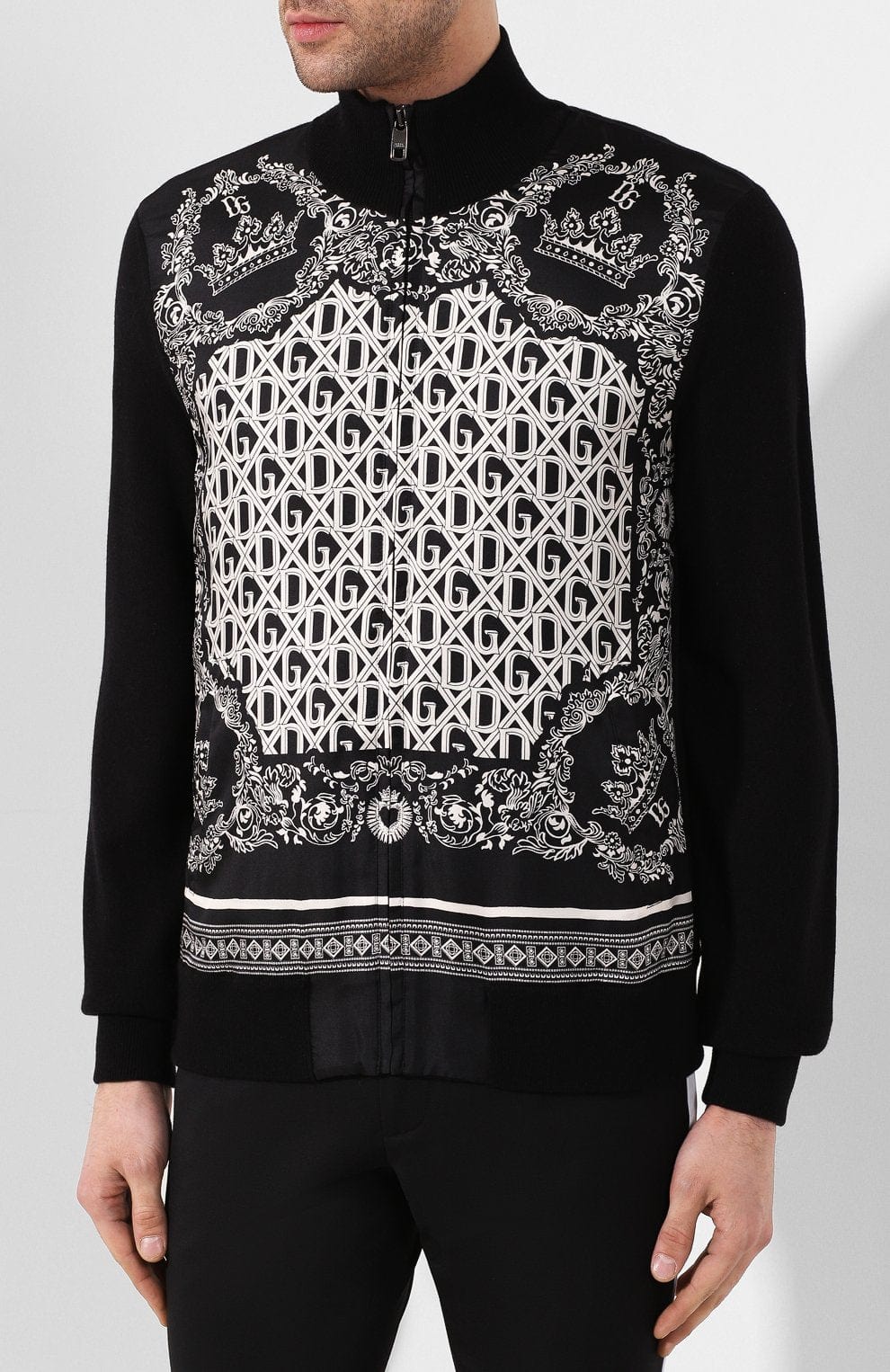 Dolce & Gabbana Bandana-Print Cashmere Zip-Up Sweater