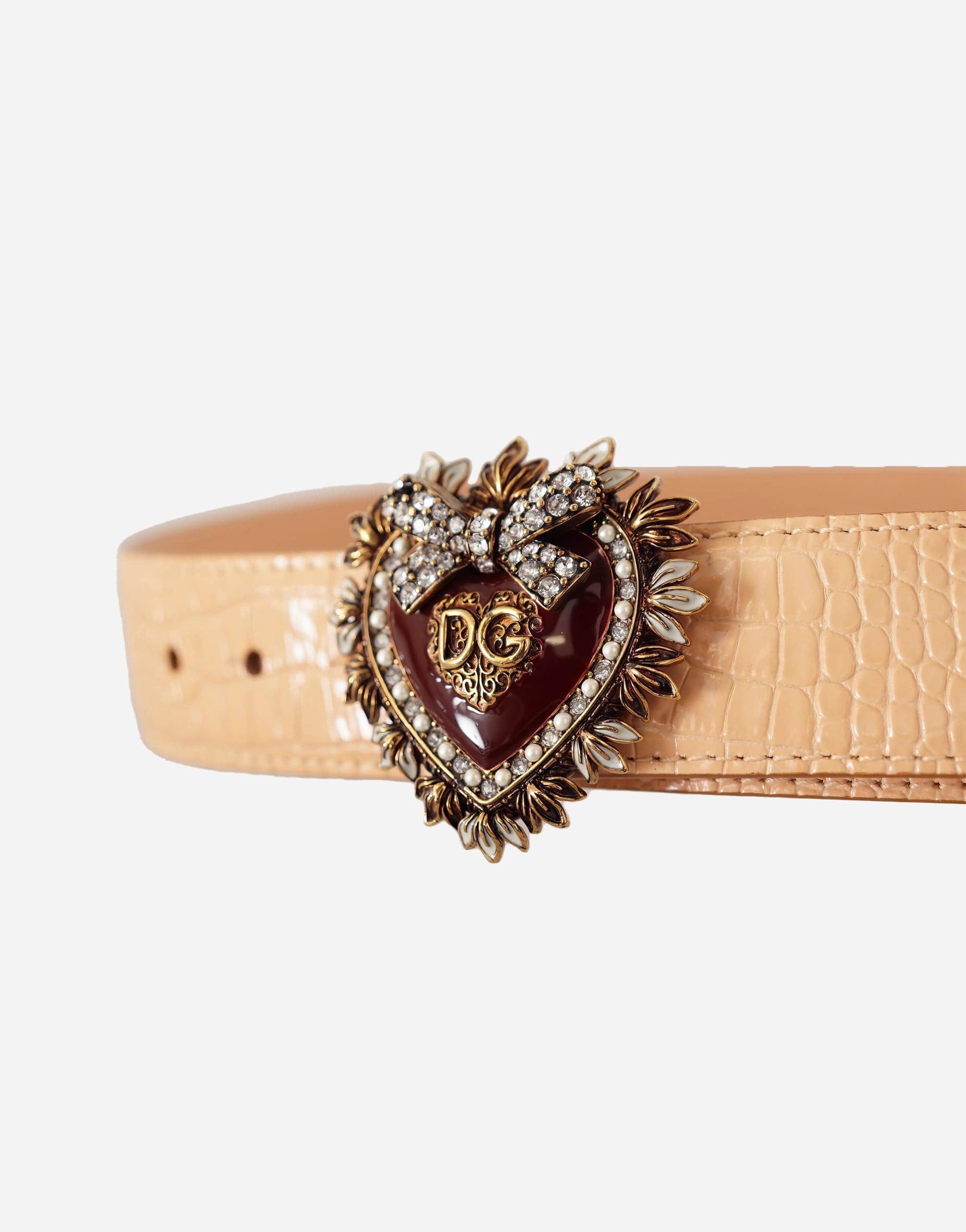 Dolce & Gabbana Beige Croc Pattern DEVOTION Heart DG Waist Buckle Belt