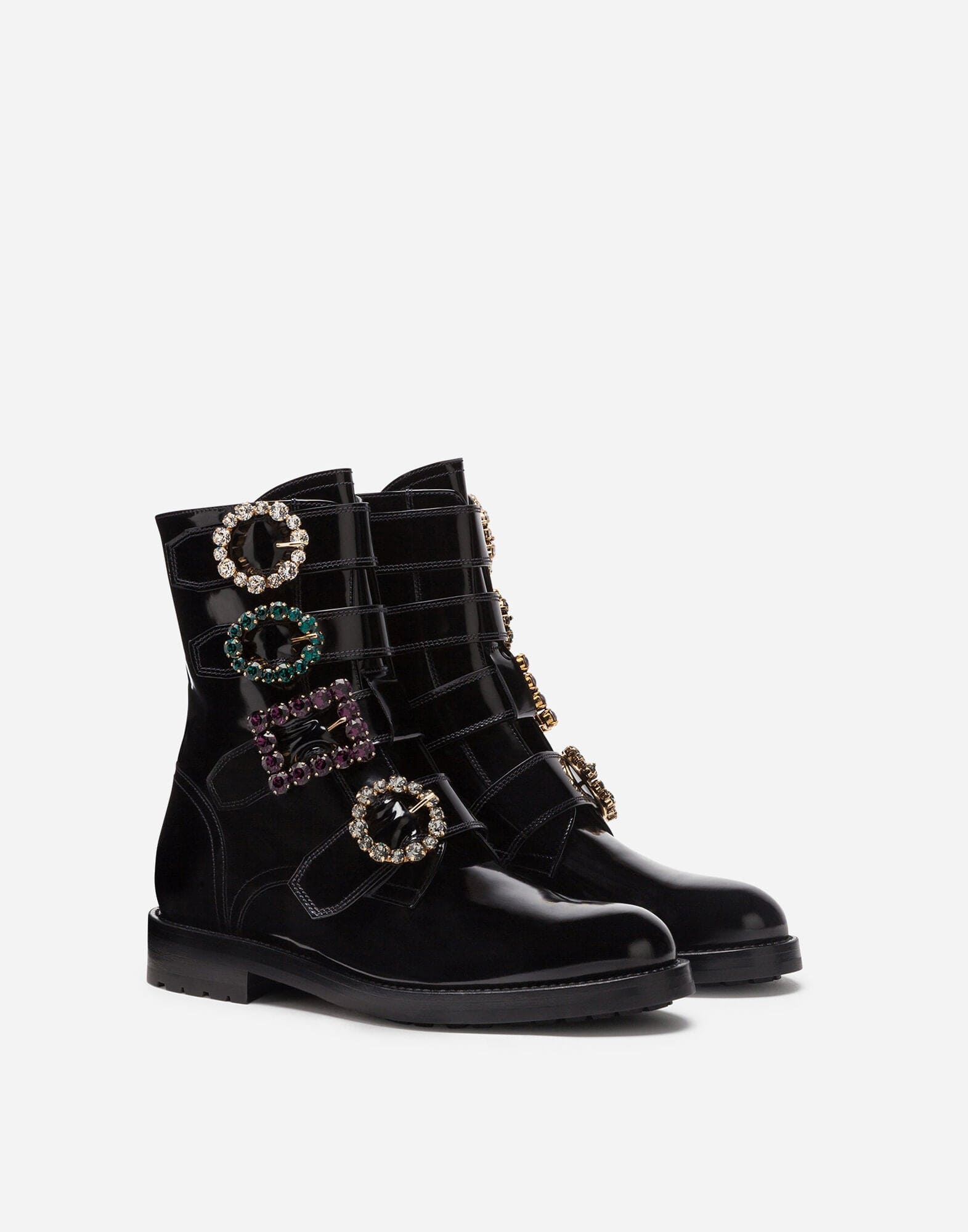 Dolce & Gabbana Bejeweled Buckles Combat Boots