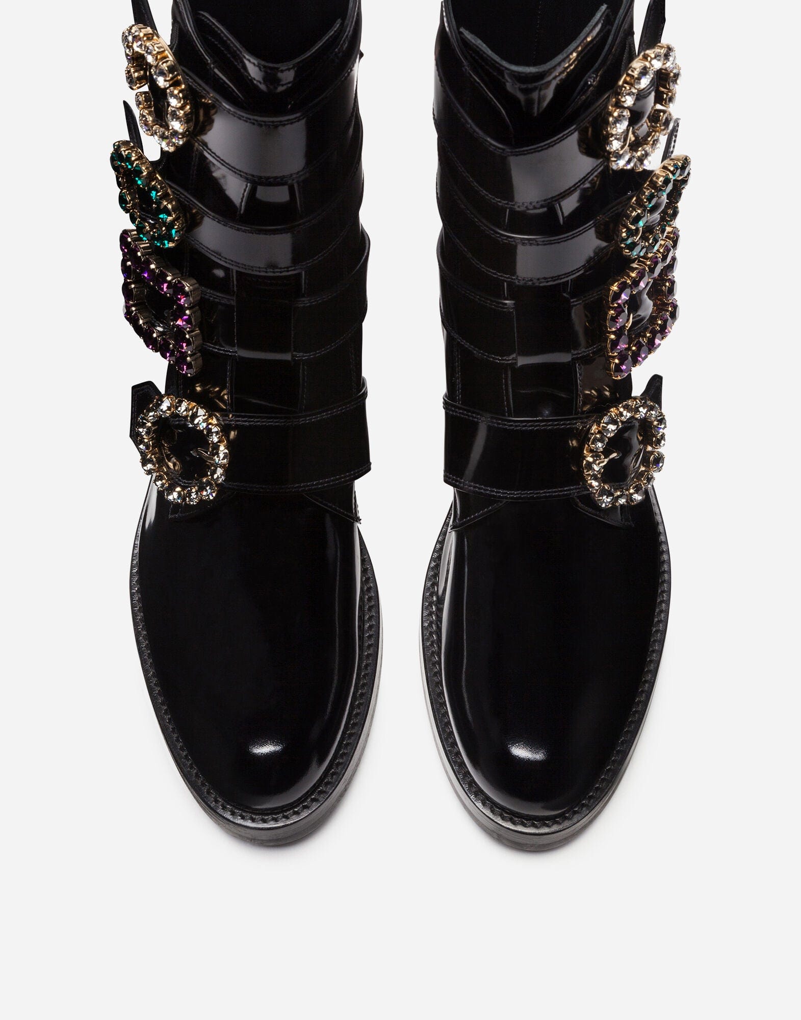 Dolce & Gabbana Bejeweled Buckles Combat Boots