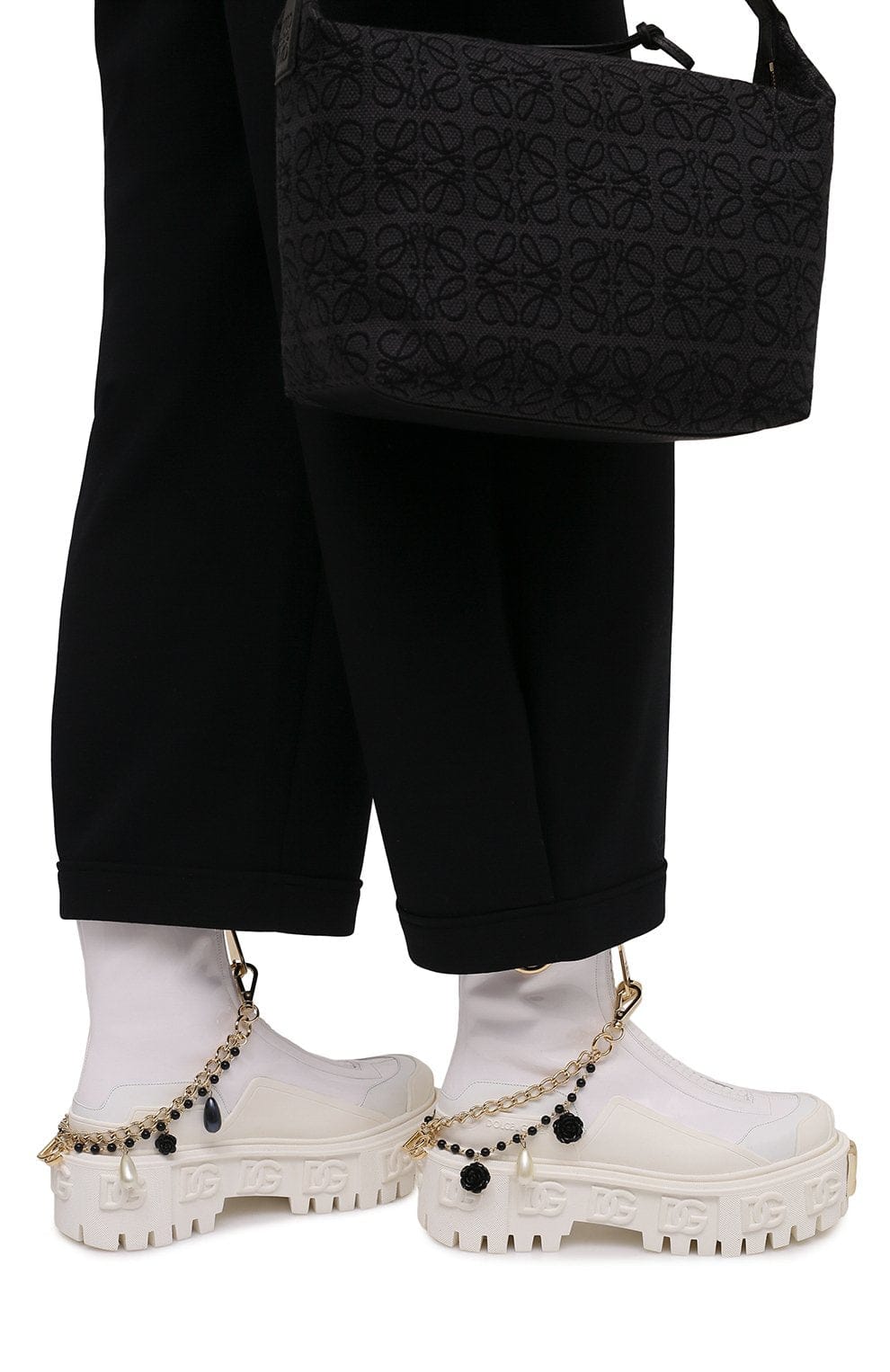 Dolce & Gabbana Bejeweled Chain DG Logo Ankle Boots