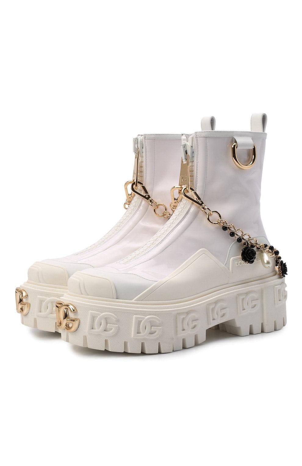 Dolce & Gabbana Bejeweled Chain DG Logo Ankle Boots