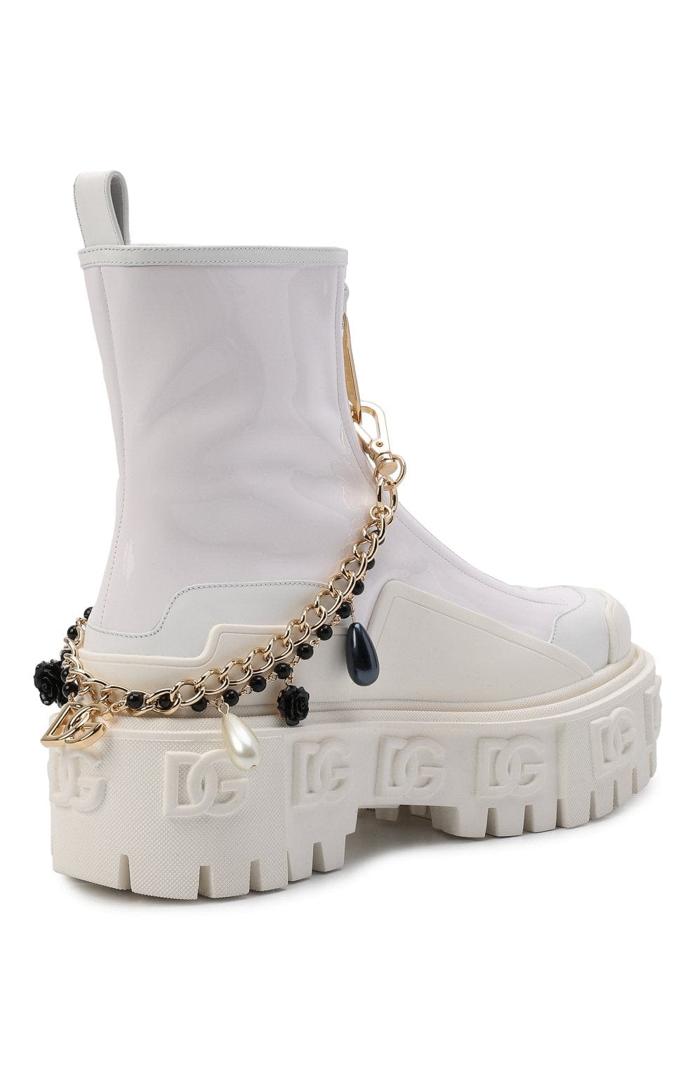 Dolce & Gabbana Bejeweled Chain DG Logo Ankle Boots