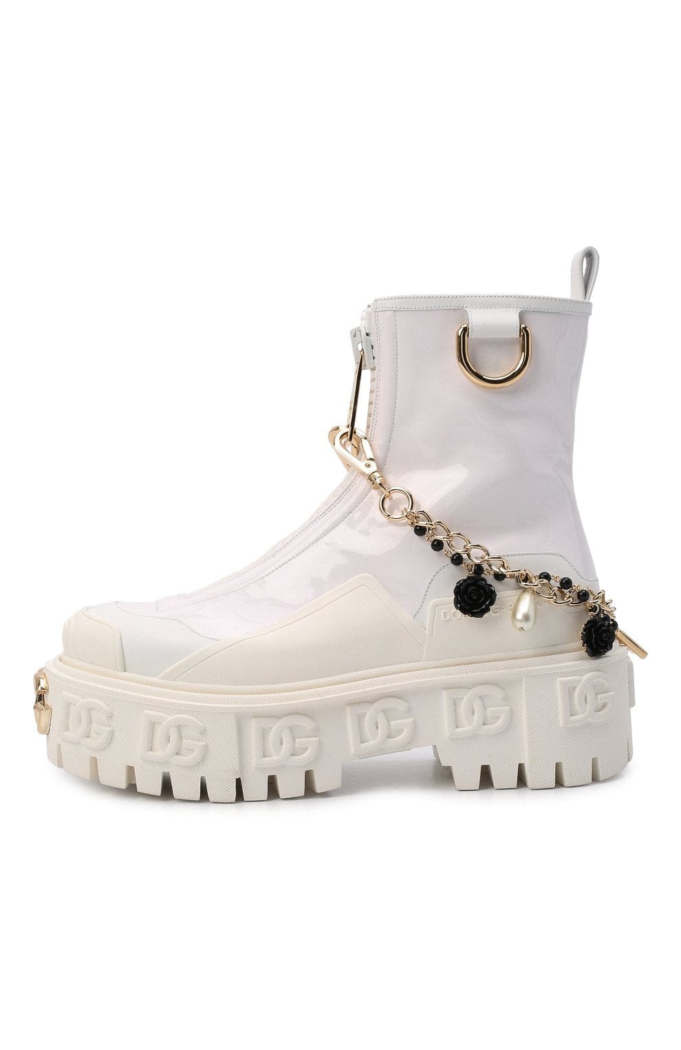 Dolce & Gabbana Bejeweled Chain DG Logo Ankle Boots
