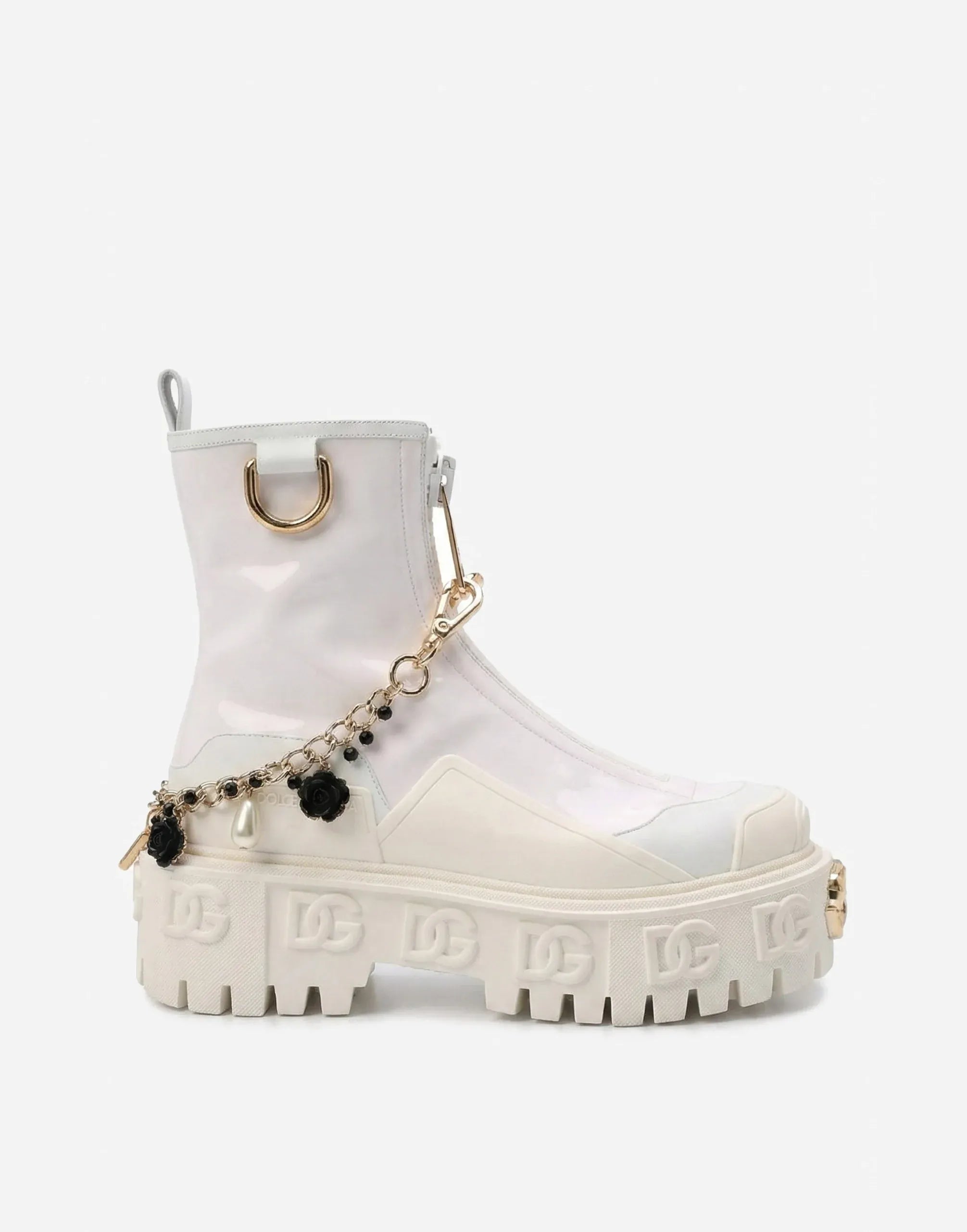 Dolce & Gabbana Bejeweled Chain DG Logo Ankle Boots