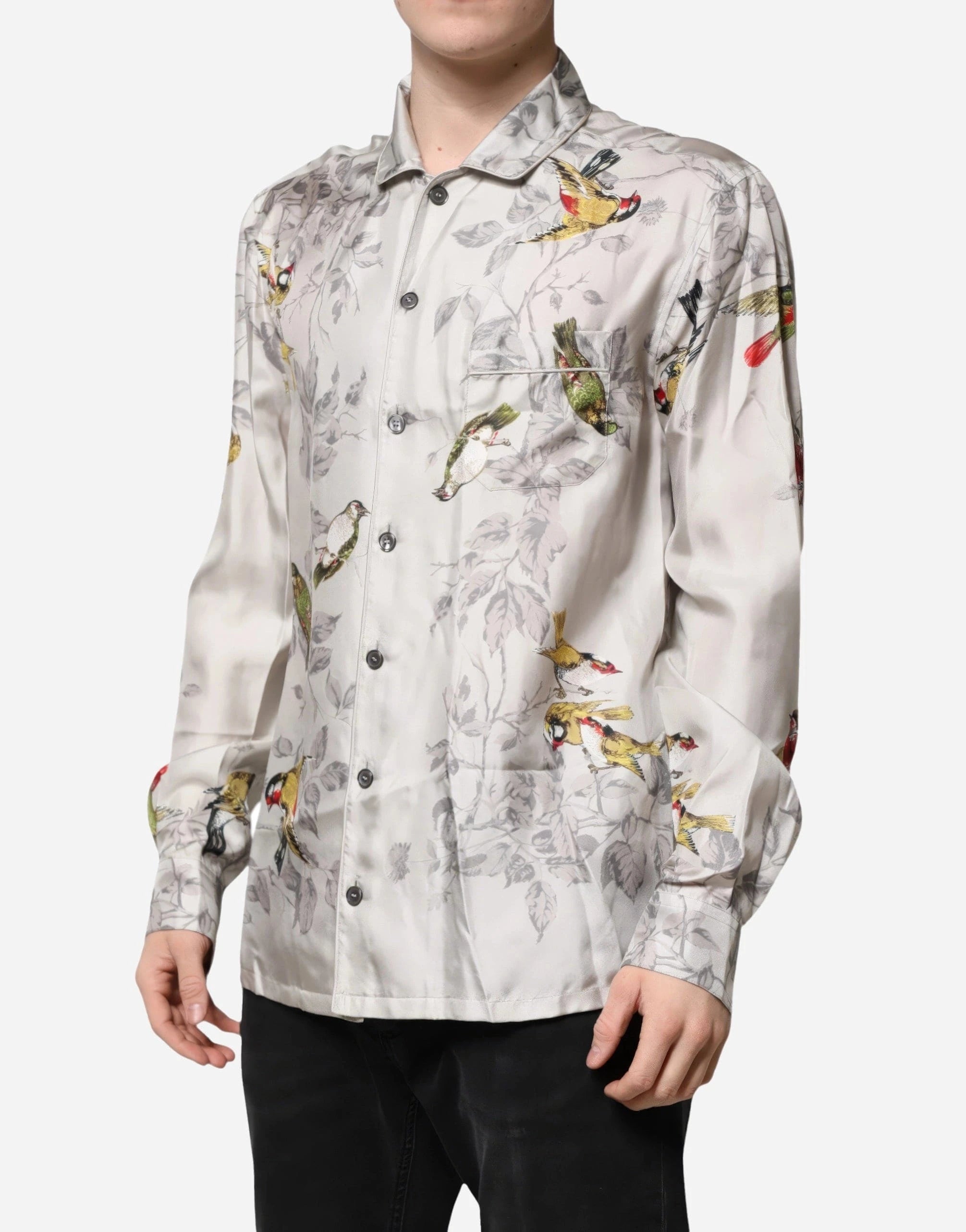 Dolce & Gabbana バードプリントシルクパジャマシャツ Dolce & Gabbana バードプリントシルクパジャマシャツ