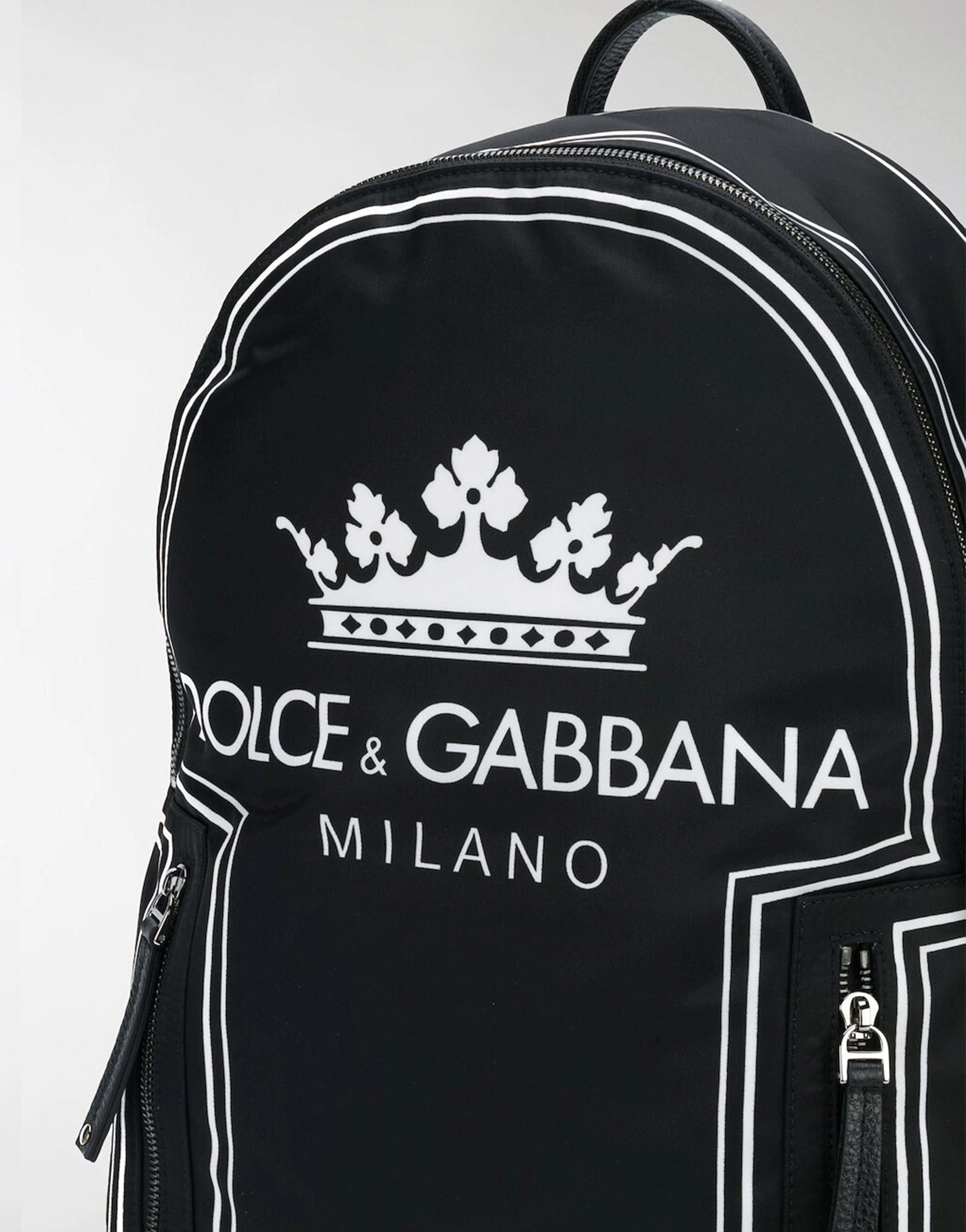 Dolce & Gabbana Black And White Crown Logo Print Backpack
