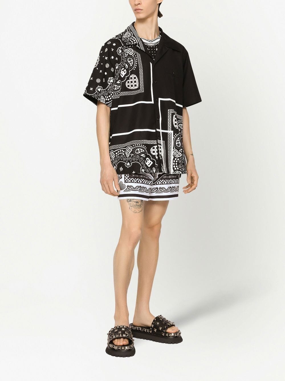 Dolce & Gabbana Black Bandana Print Cotton Shirt