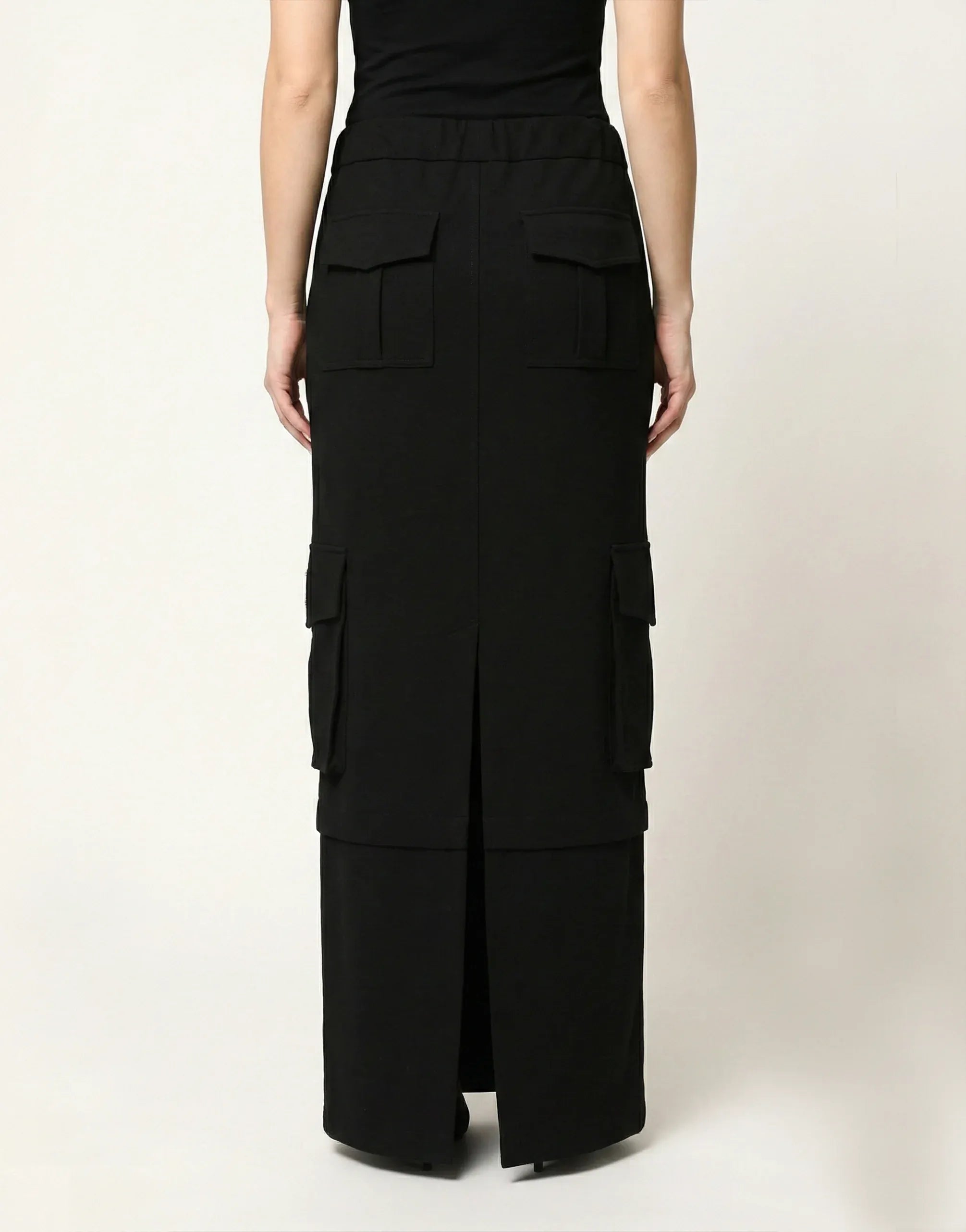 Dolce & Gabbana Black Cotton-Blend Drawstring Cargo Maxi Skirt