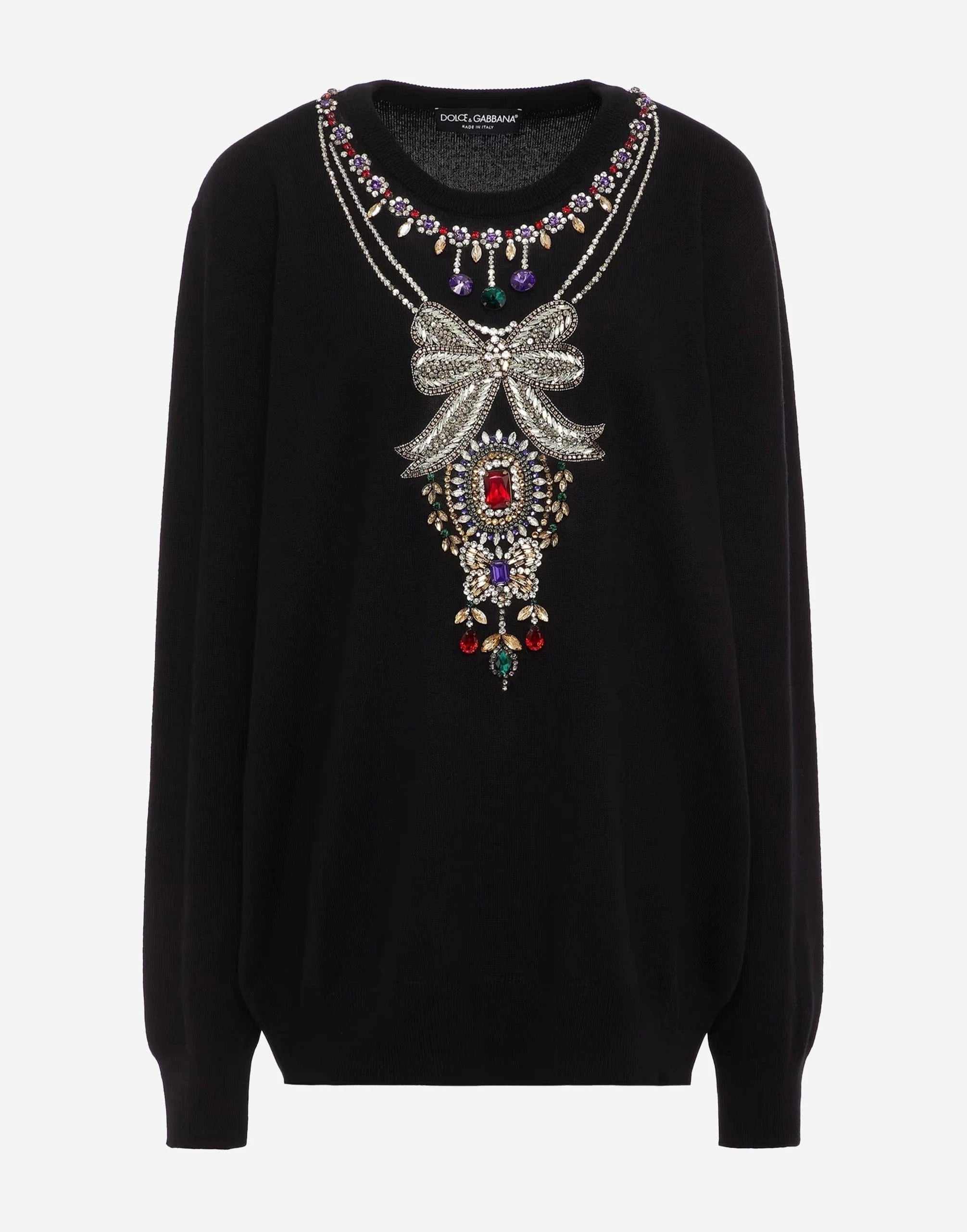 Dolce & Gabbana Black Crystal-Embellished Cashmere Sweater