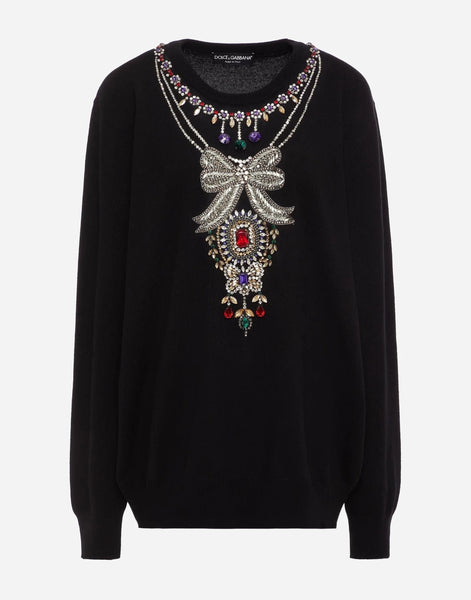 Dolce & Gabbana Black Crystal-Embellished Cashmere Sweater | Sendegaro