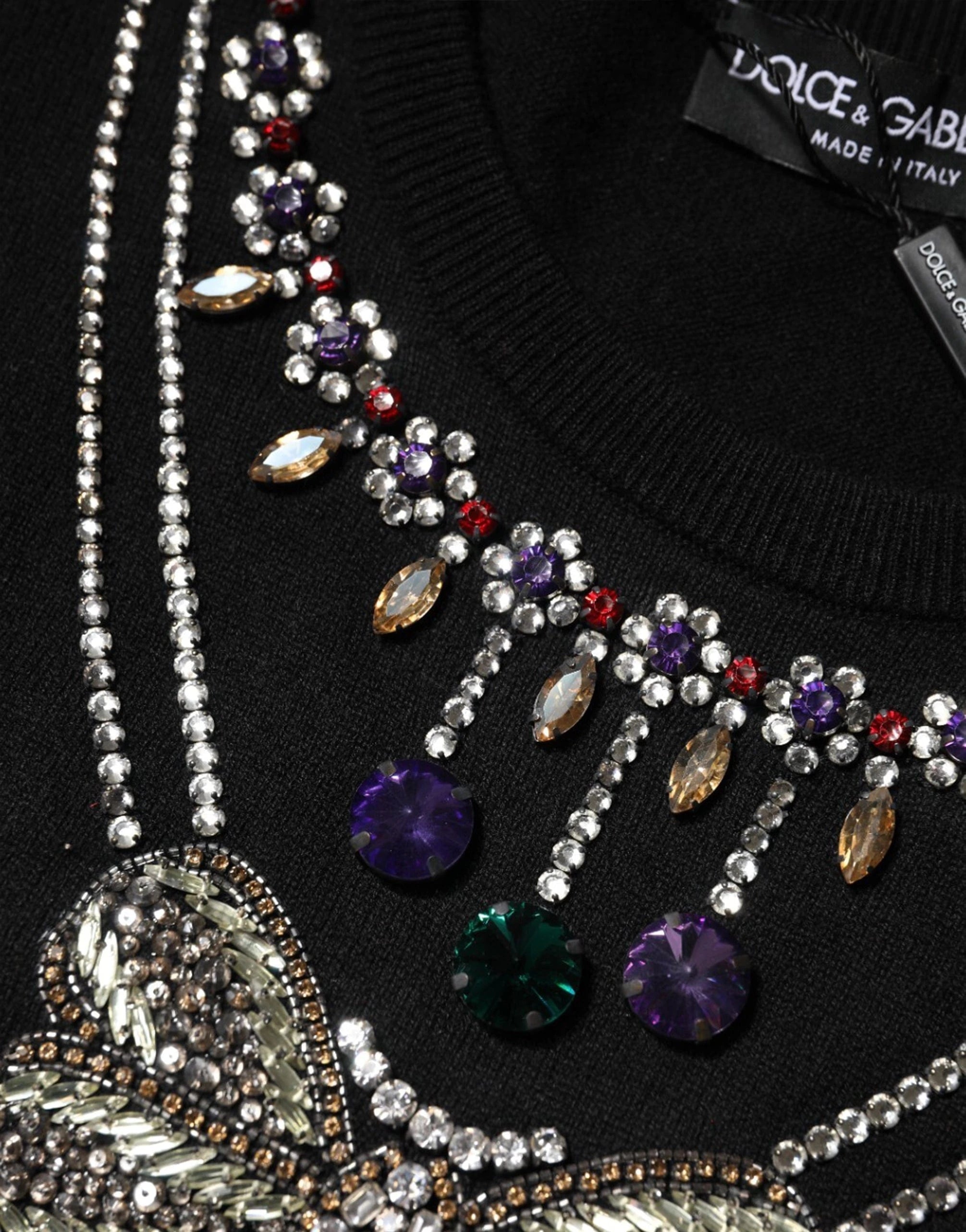 Dolce & Gabbana Black Crystal-Embellished Cashmere Sweater