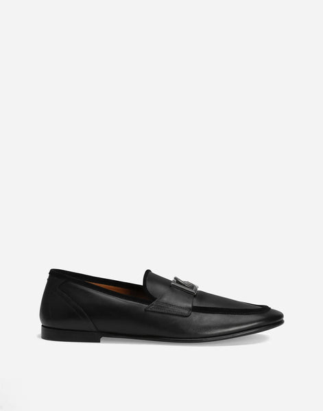 Dolce & Gabbana Black DG Logo Leather Loafers | Sendegaro IT