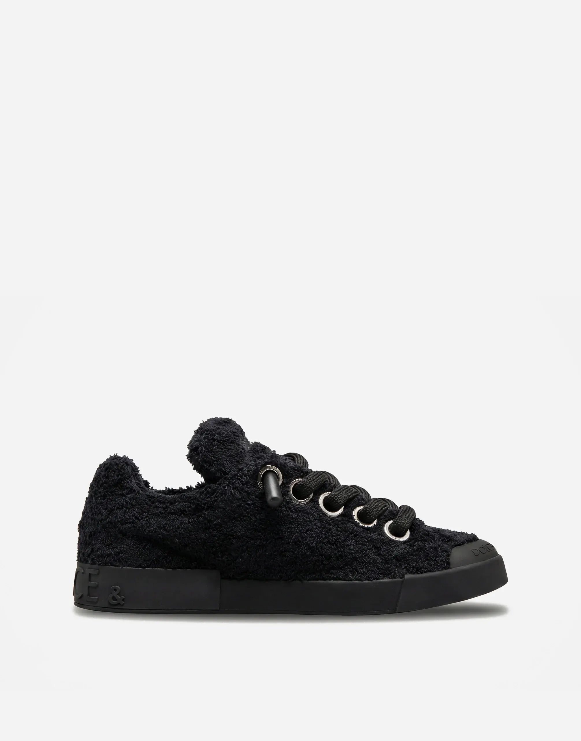 Dolce & Gabbana Black Faux Shearling Low-Top Sneakers
