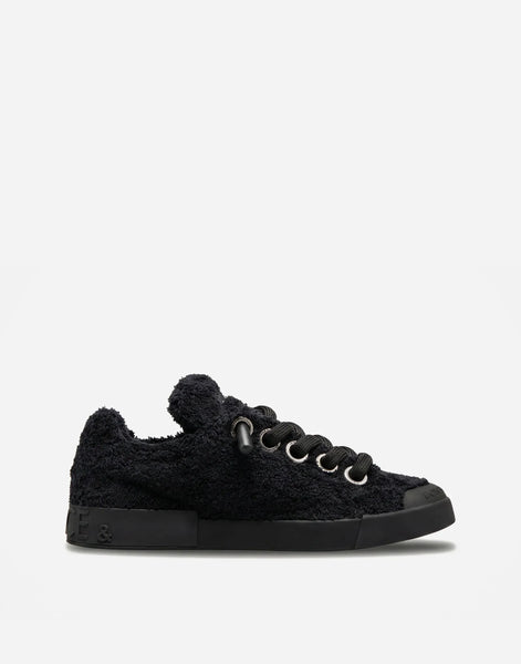 Dolce & Gabbana Black Faux Shearling Low-Top Sneakers | Sendegaro