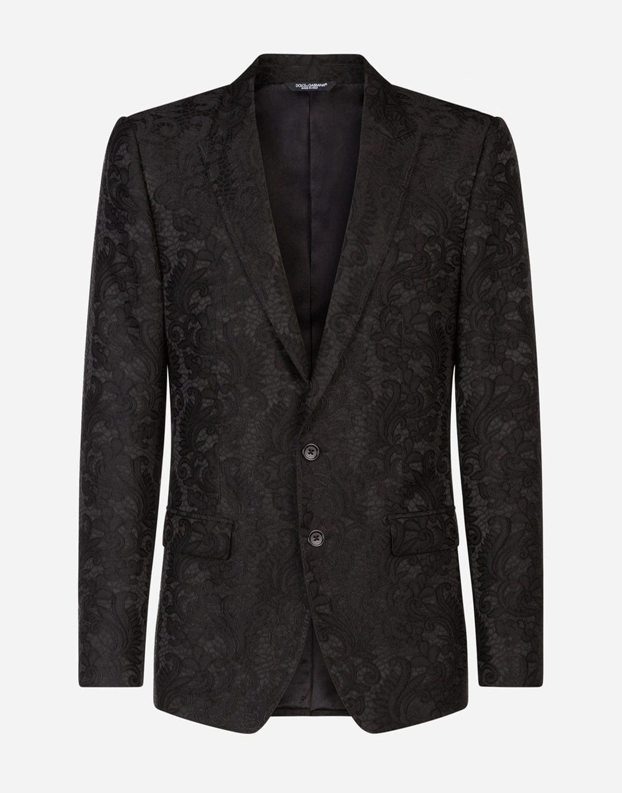 Dolce & Gabbana Black Floral Jacquard Martini Fit Suit
