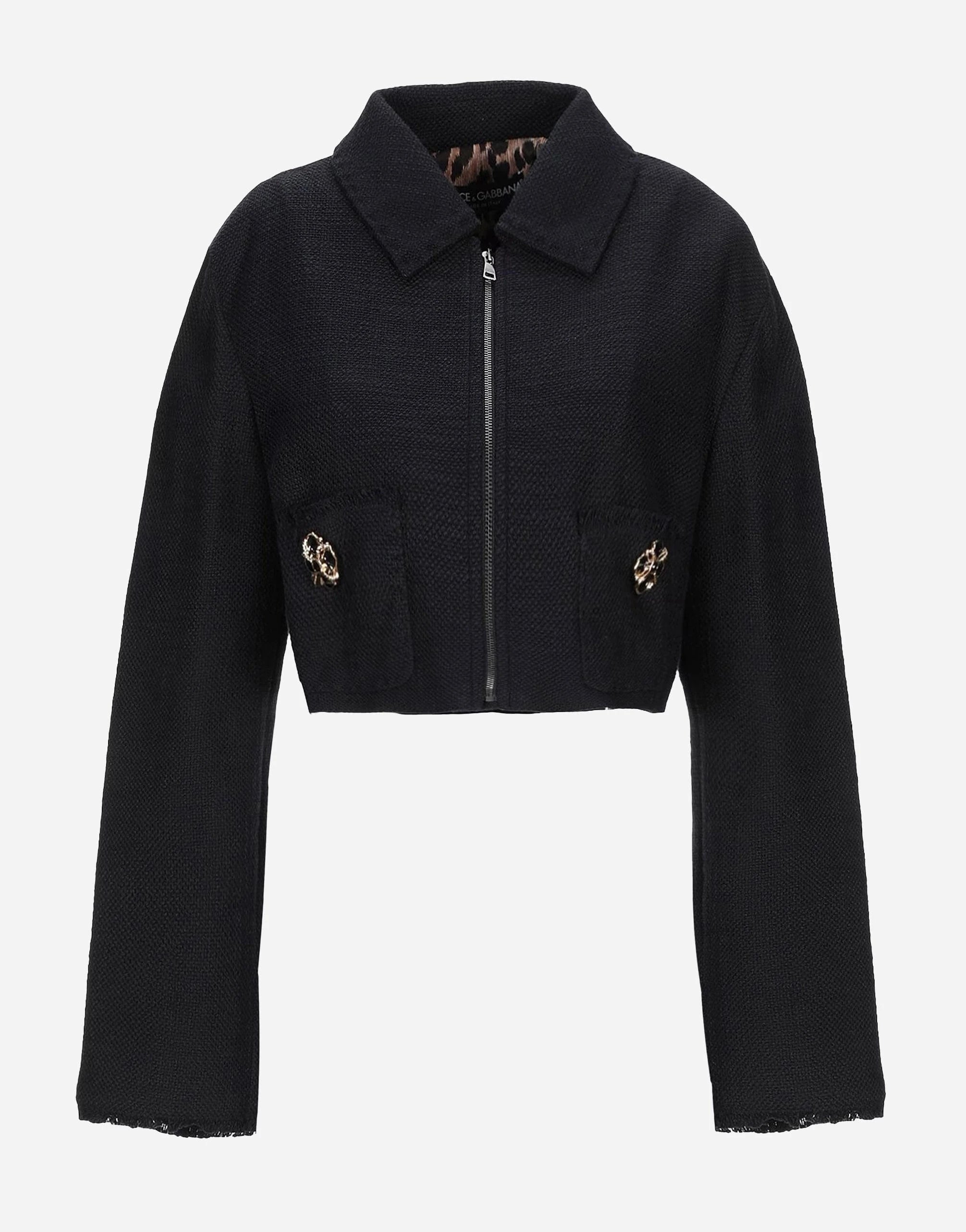 Dolce & Gabbana Black Full-Zip Cropped Jacket